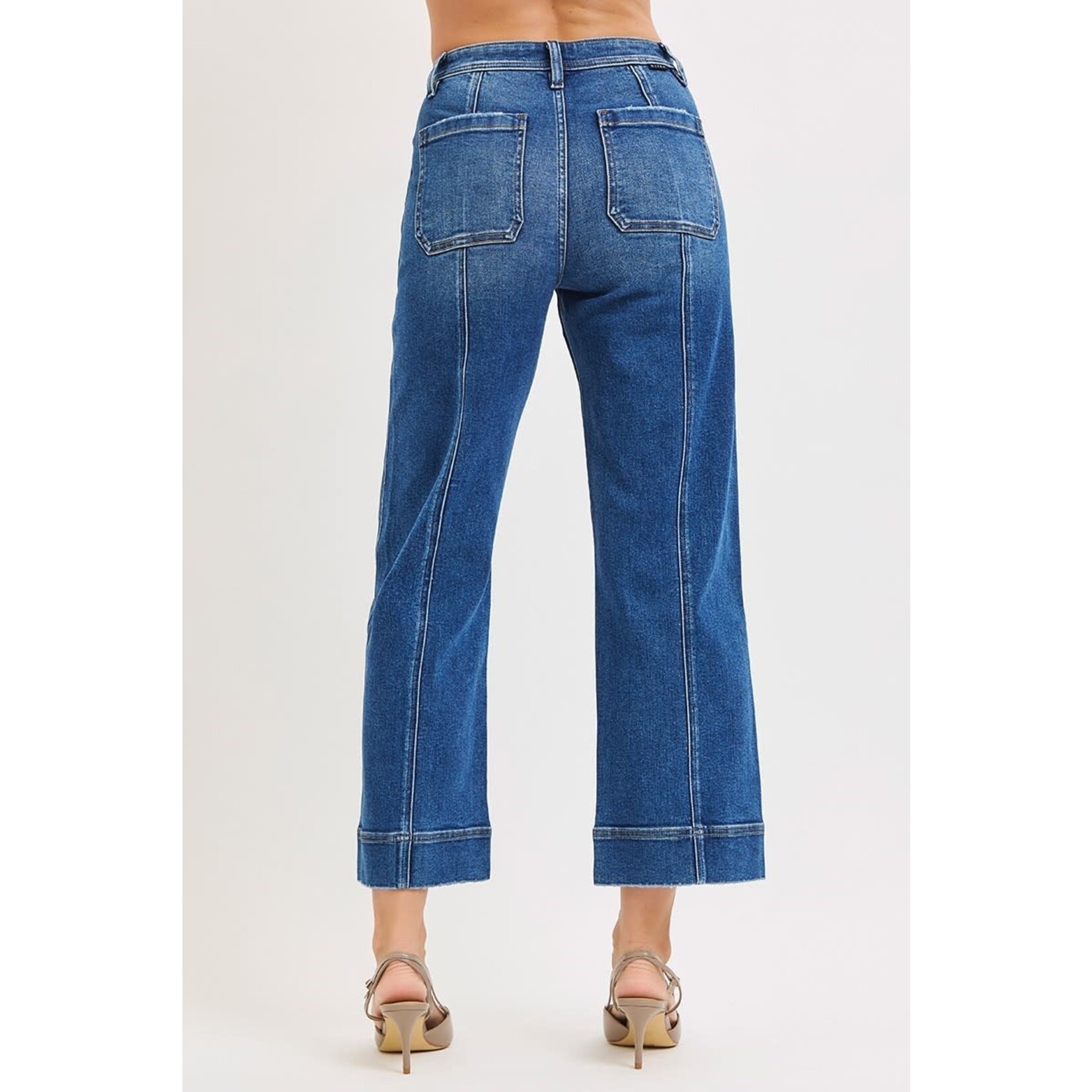HIGH RISE CROP STRAIGHT JEANS WITH FRONT SEAM DETAIL