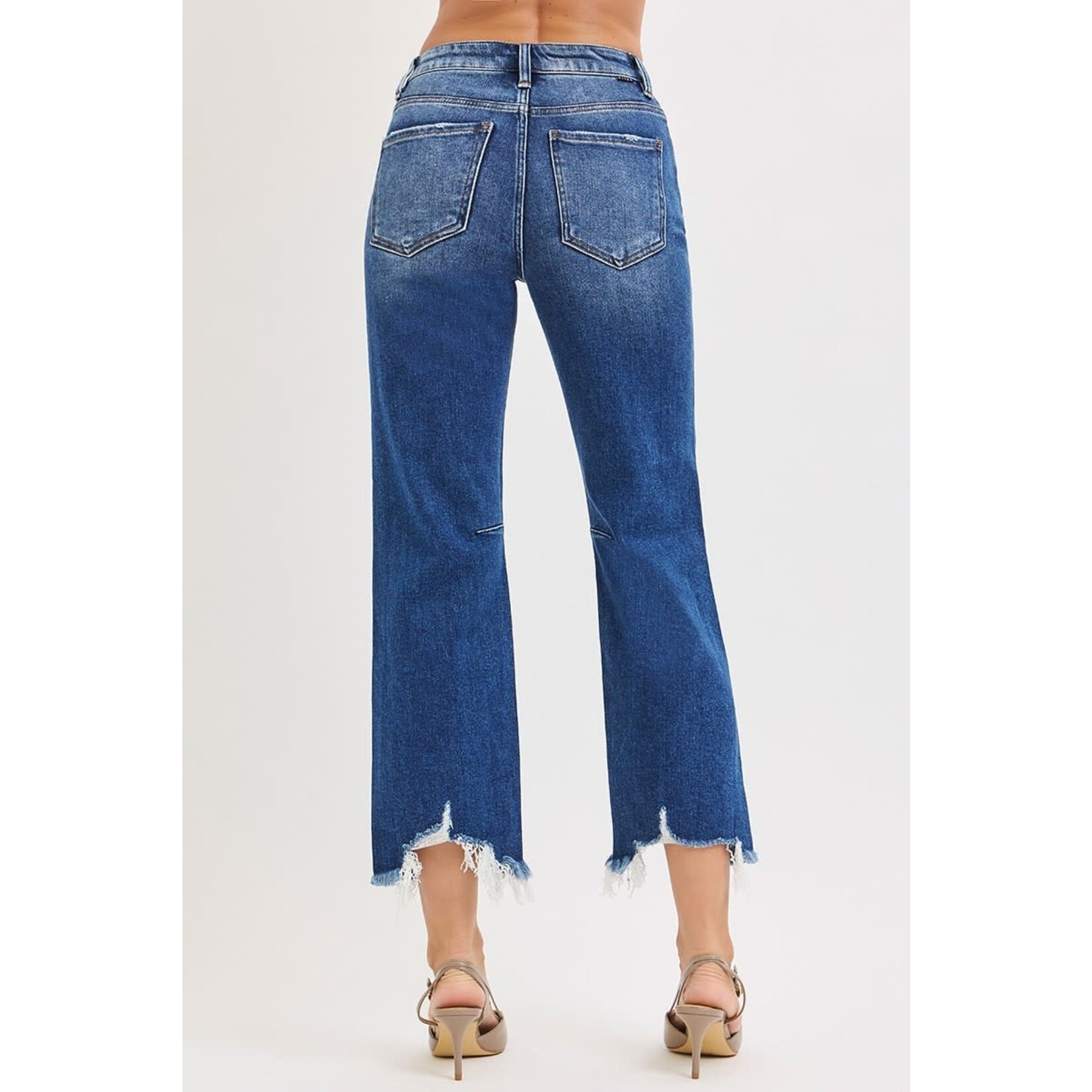 HIGH RISE CROP STRAIGHT JEANS WITH DISTRESSED HEM