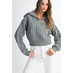 MABLE GREY CABLE KNIT HALF ZIP SWEATER