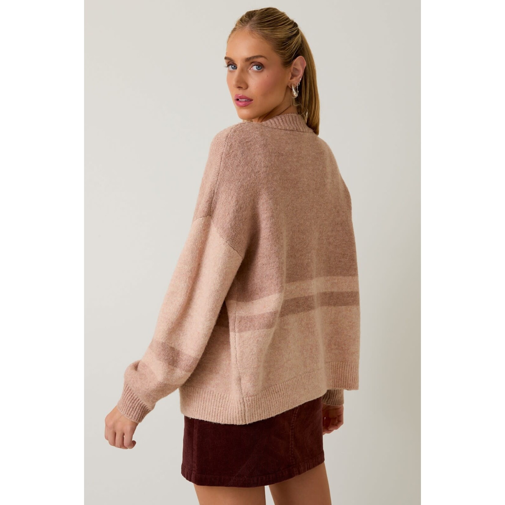 LONG SLEEVE COLOR BLOCK CARDIGAN