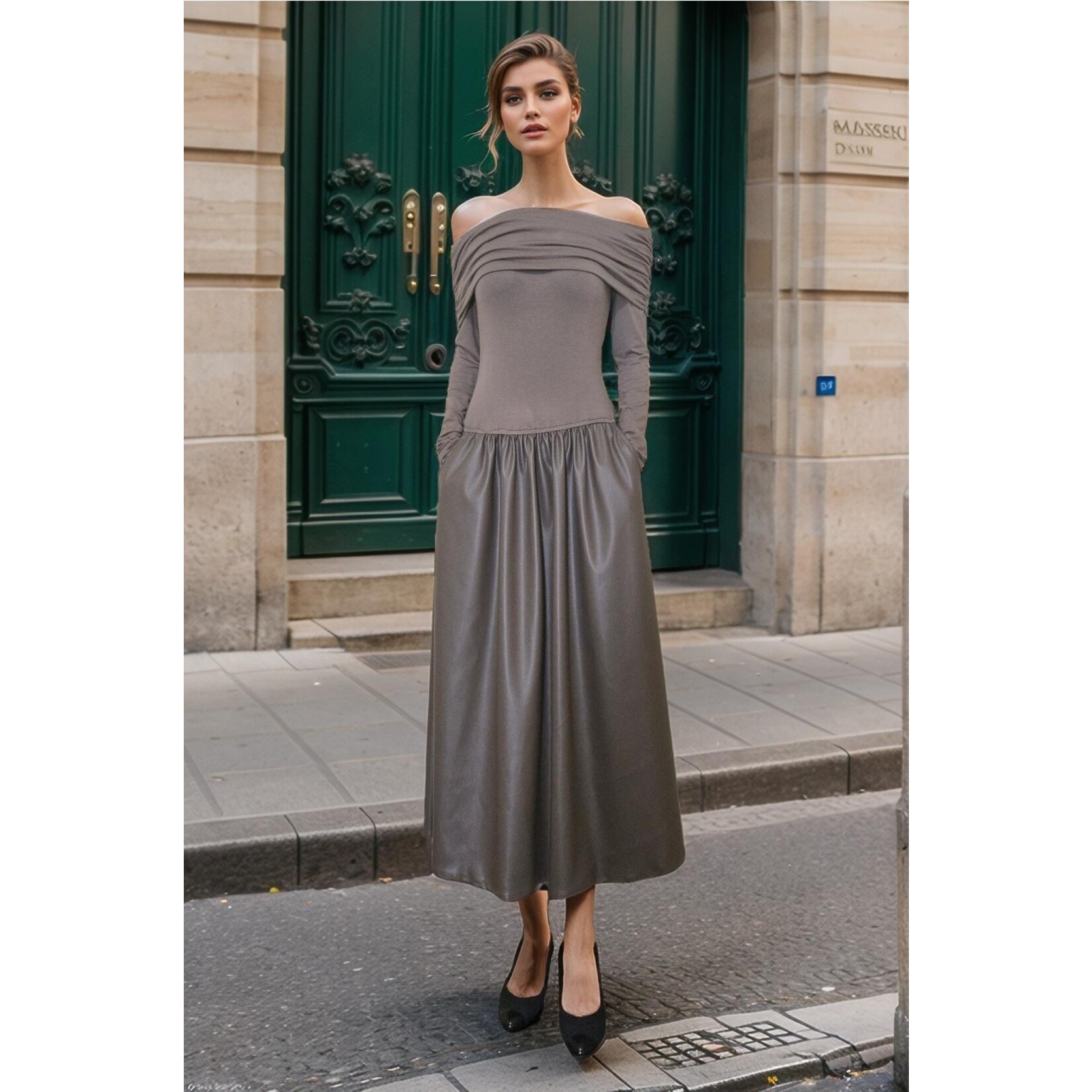 MOCHA VEGAN LEATHER DRESS