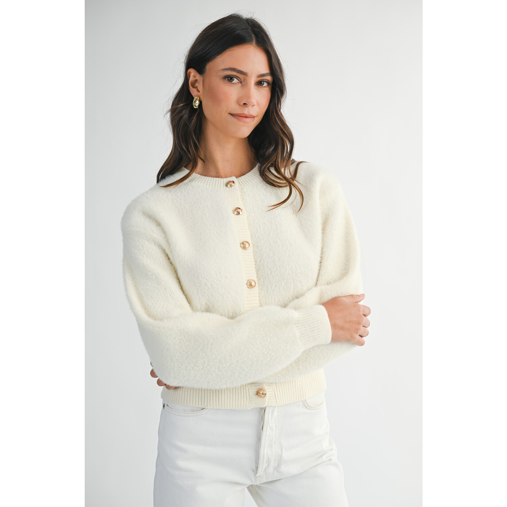 CREAM CARDIGAN WITH GOLD BUTTONS