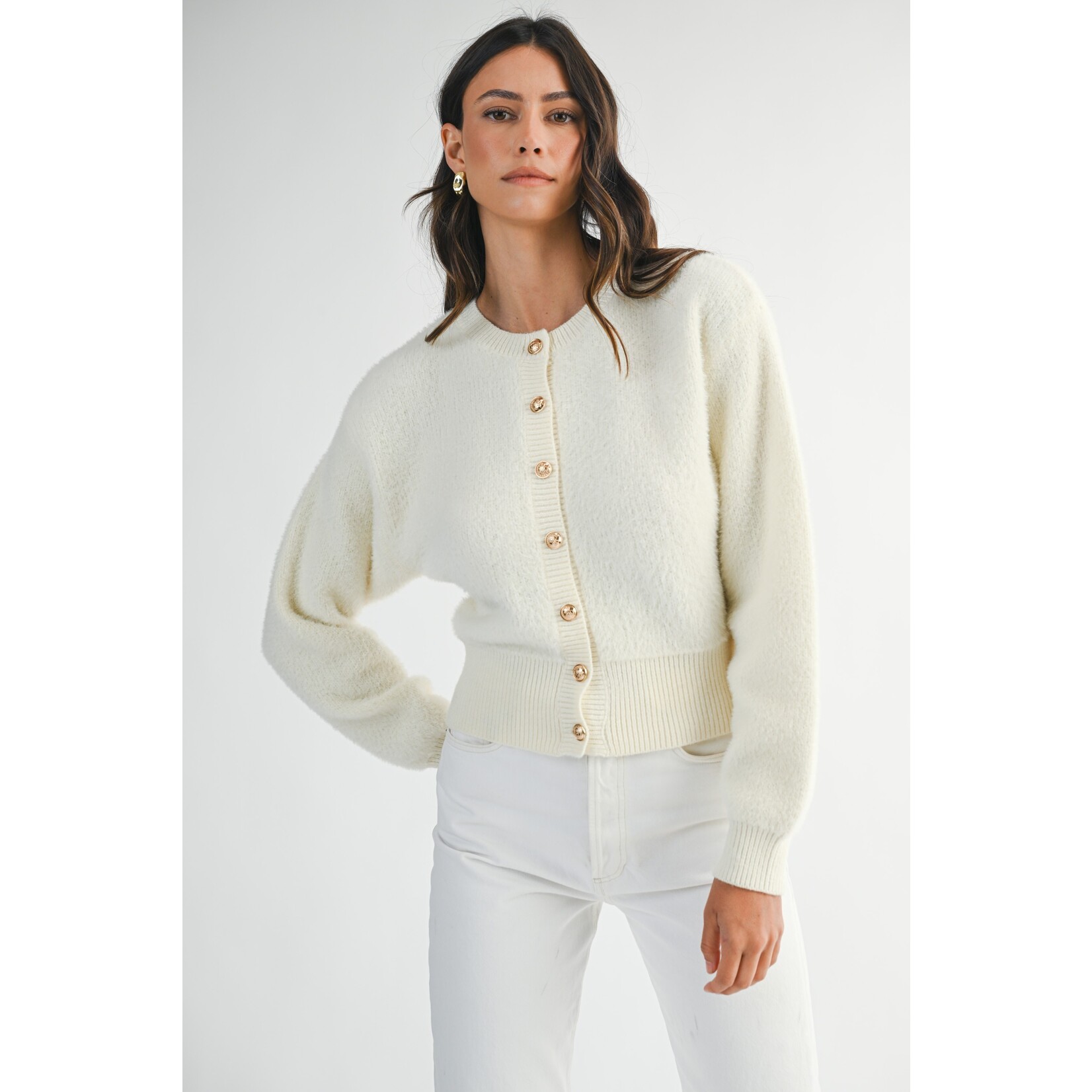 CREAM CARDIGAN WITH GOLD BUTTONS