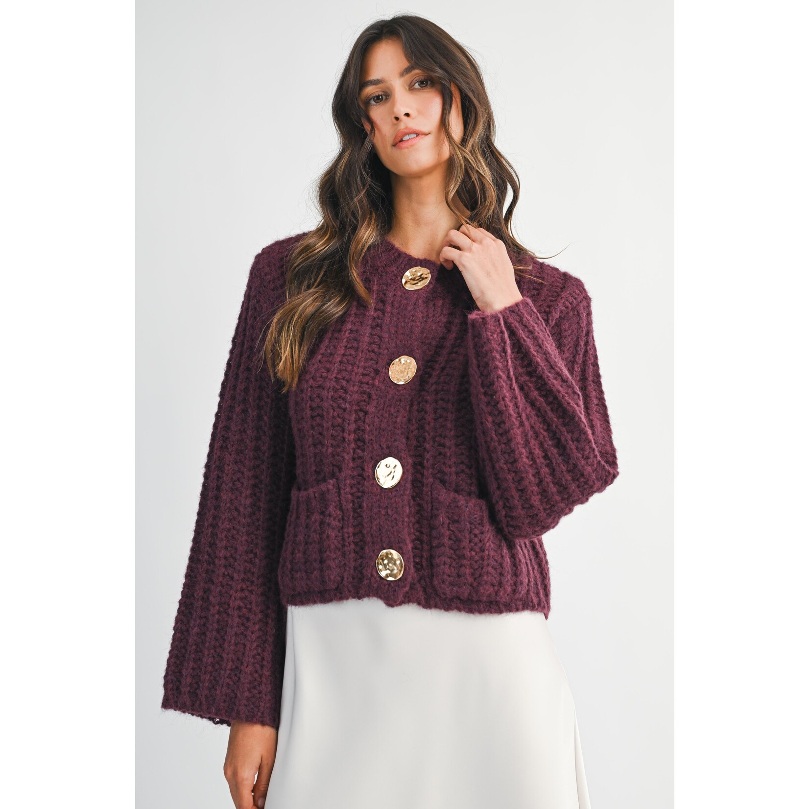 CHUNKY KNIT SWEATER W/GOLD BUTTONS