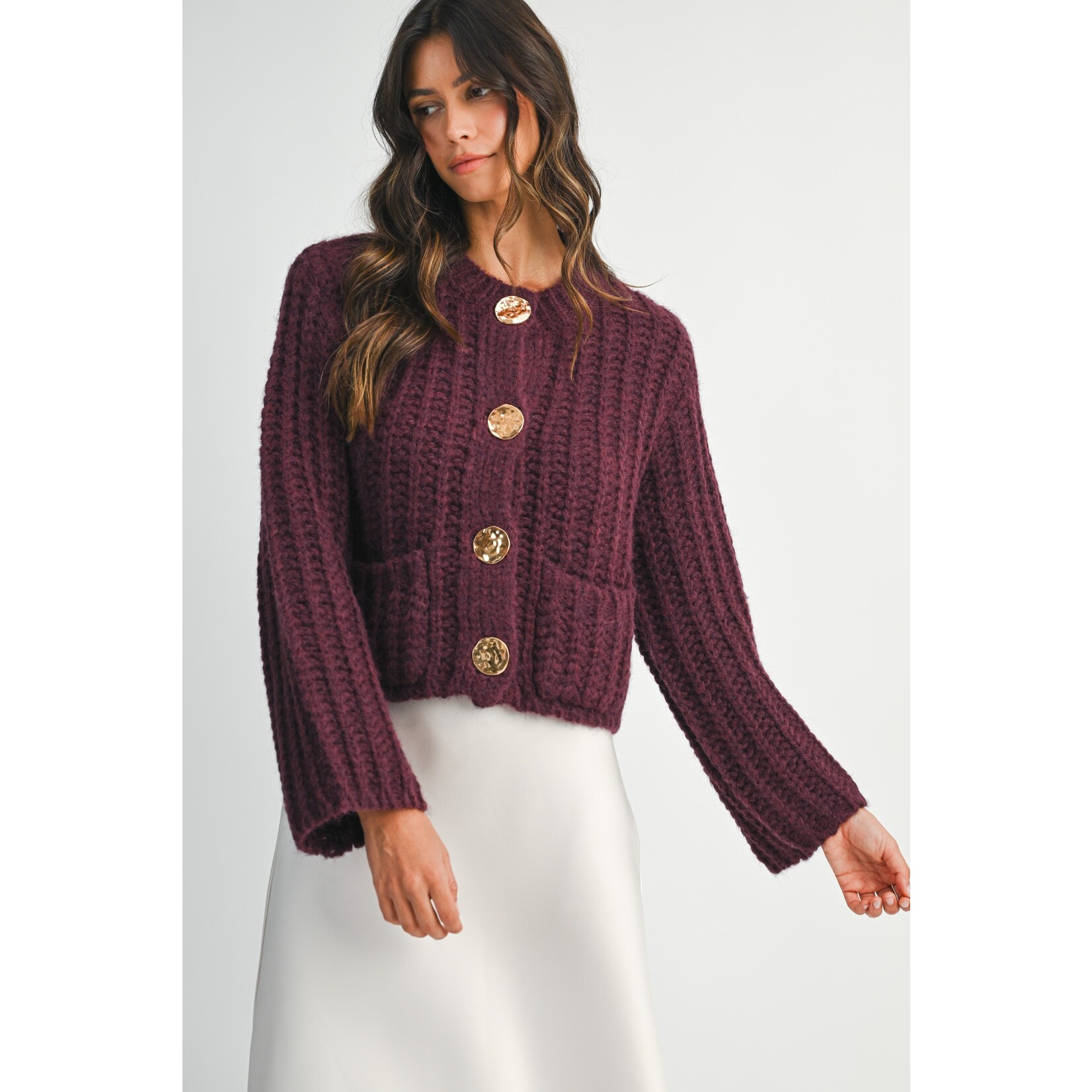 CHUNKY KNIT SWEATER W/GOLD BUTTONS