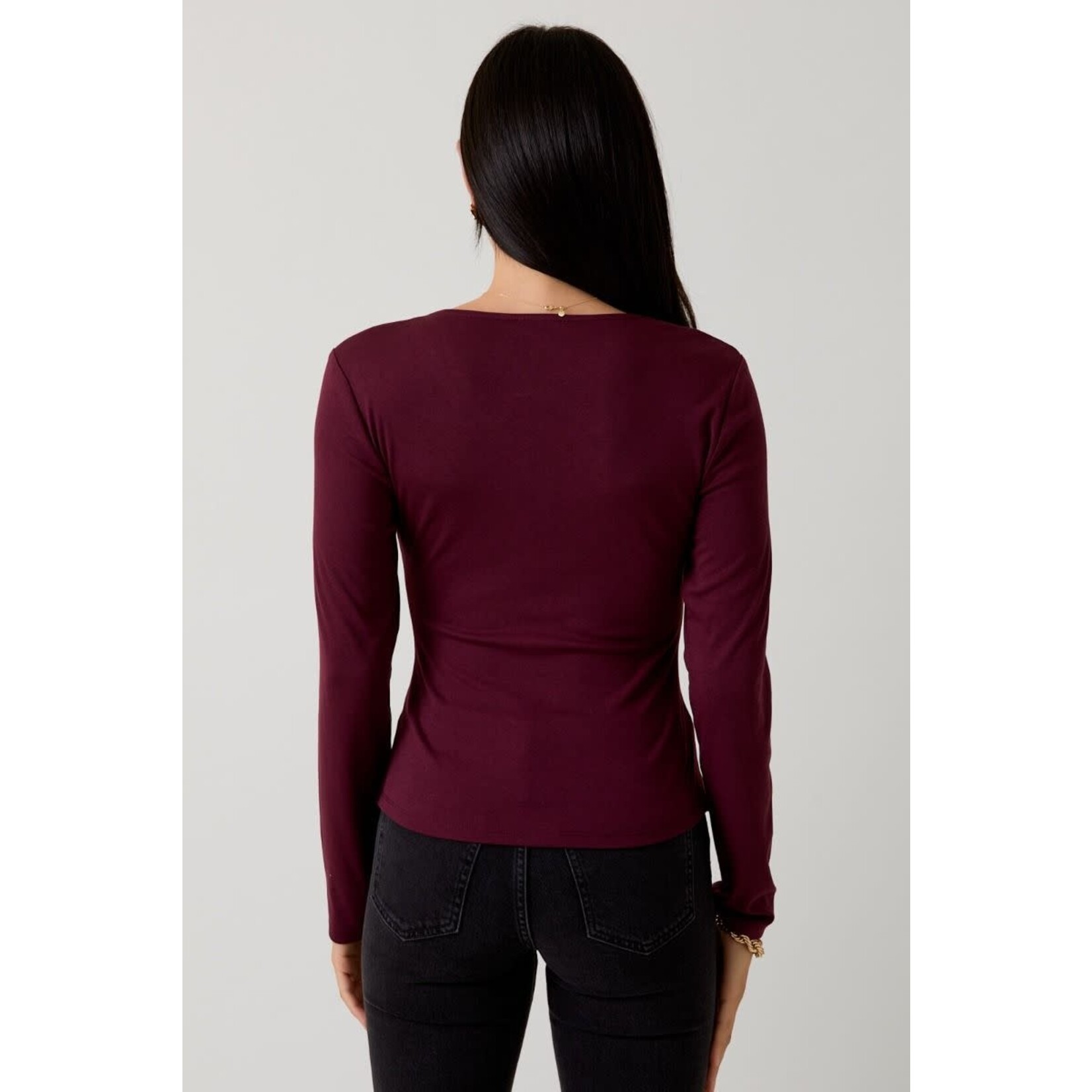 sunday edition MAROON V-NECK LONG SLEEVE