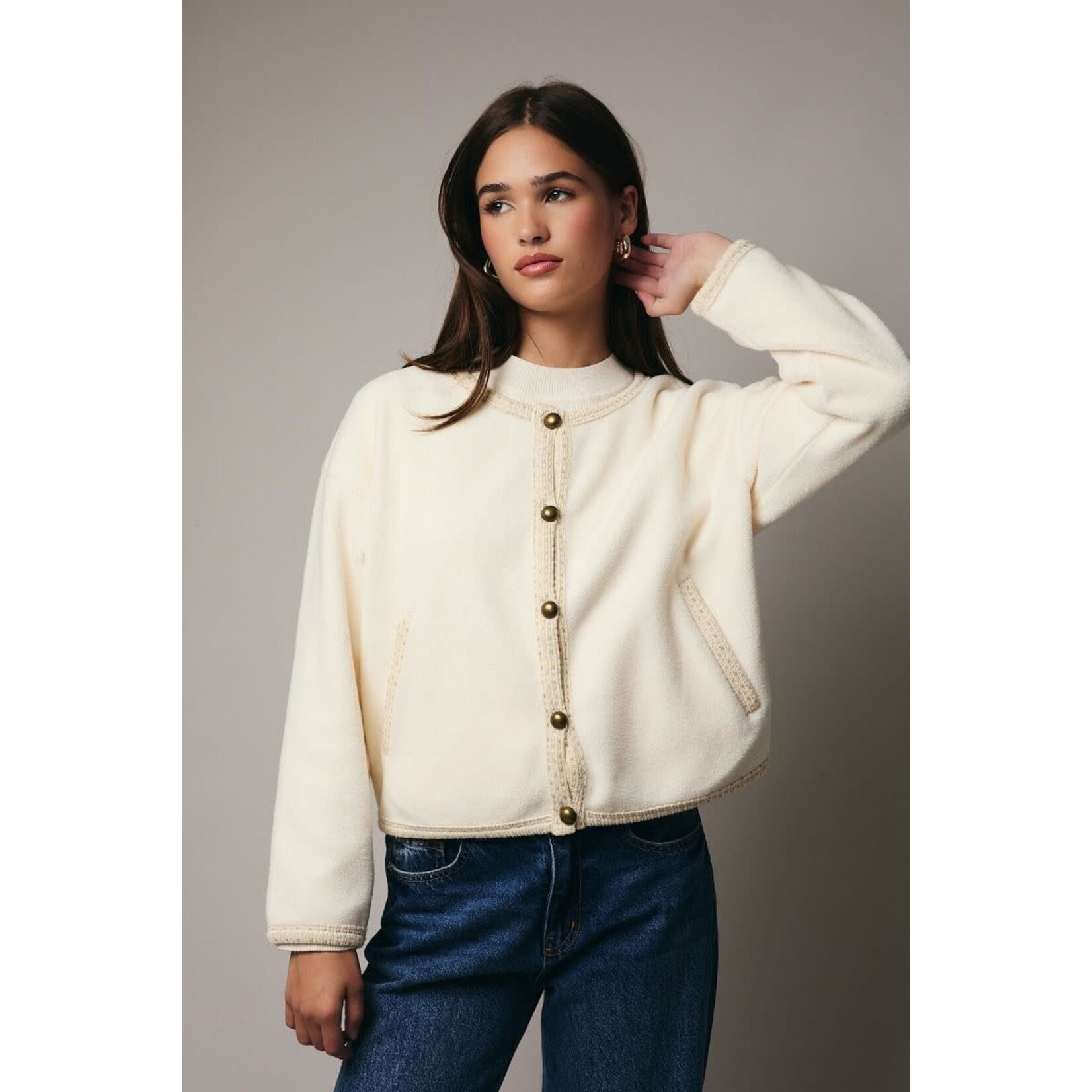 CREAM BUTTON DOWN FLEECE