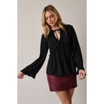 BLACK LONG SLEEVE TIE FRONT BLOUSE