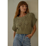 OLIVE SLEEVLESS CABLE KNIT SWEATER