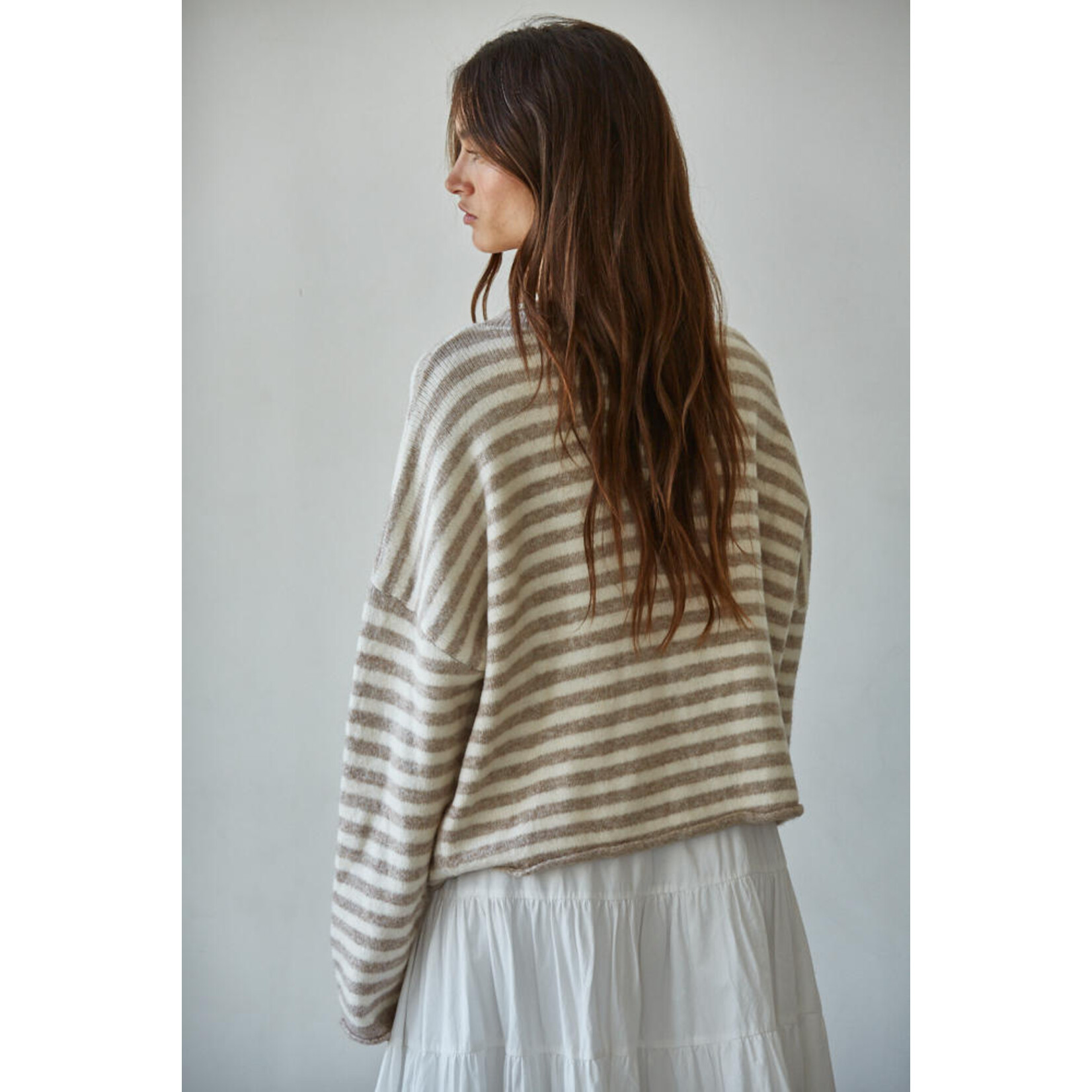 TAUPE & IVORY STRIPED CARDIGAN