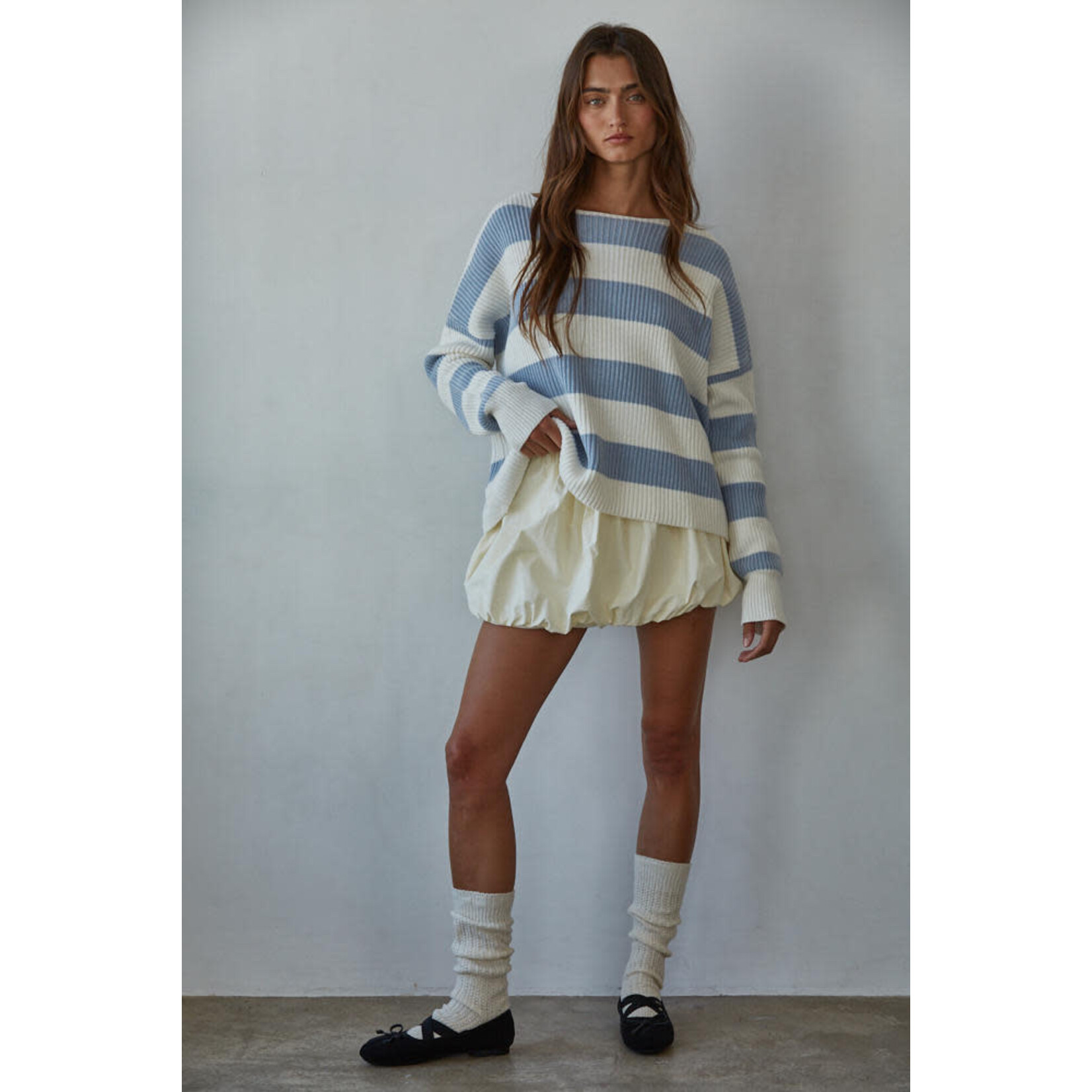 BLUE STRIPE BOATNECK SWEATER