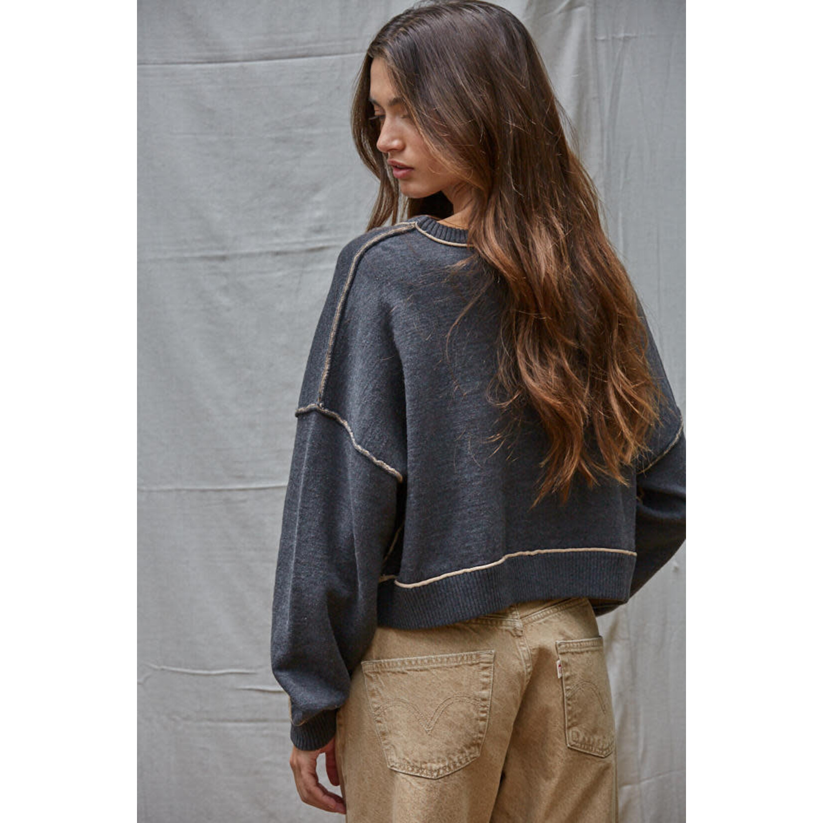CHARCOAL CONTRAST SEAM PULLOVER