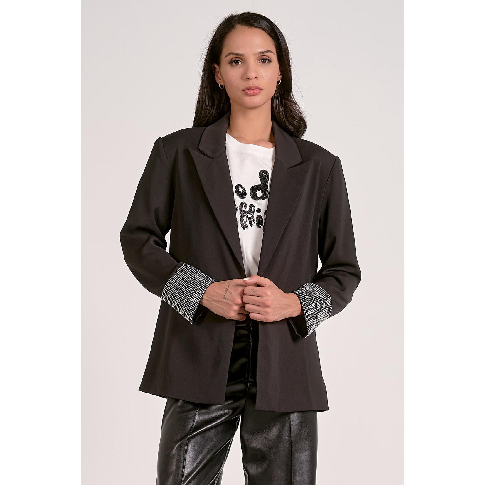 BLACK BLAZER WITH RHINESTONE CUFF