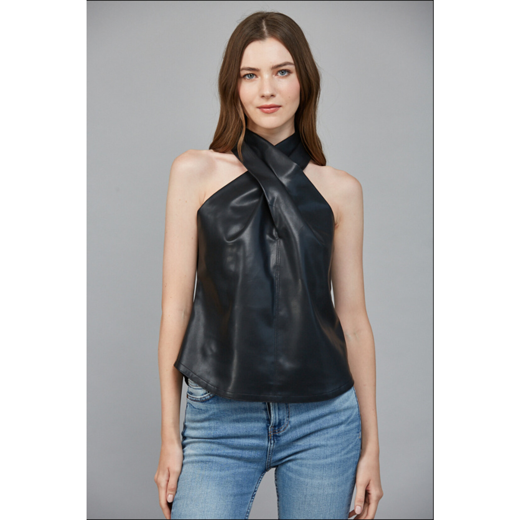 BLACK LEATHER HALTER TANK