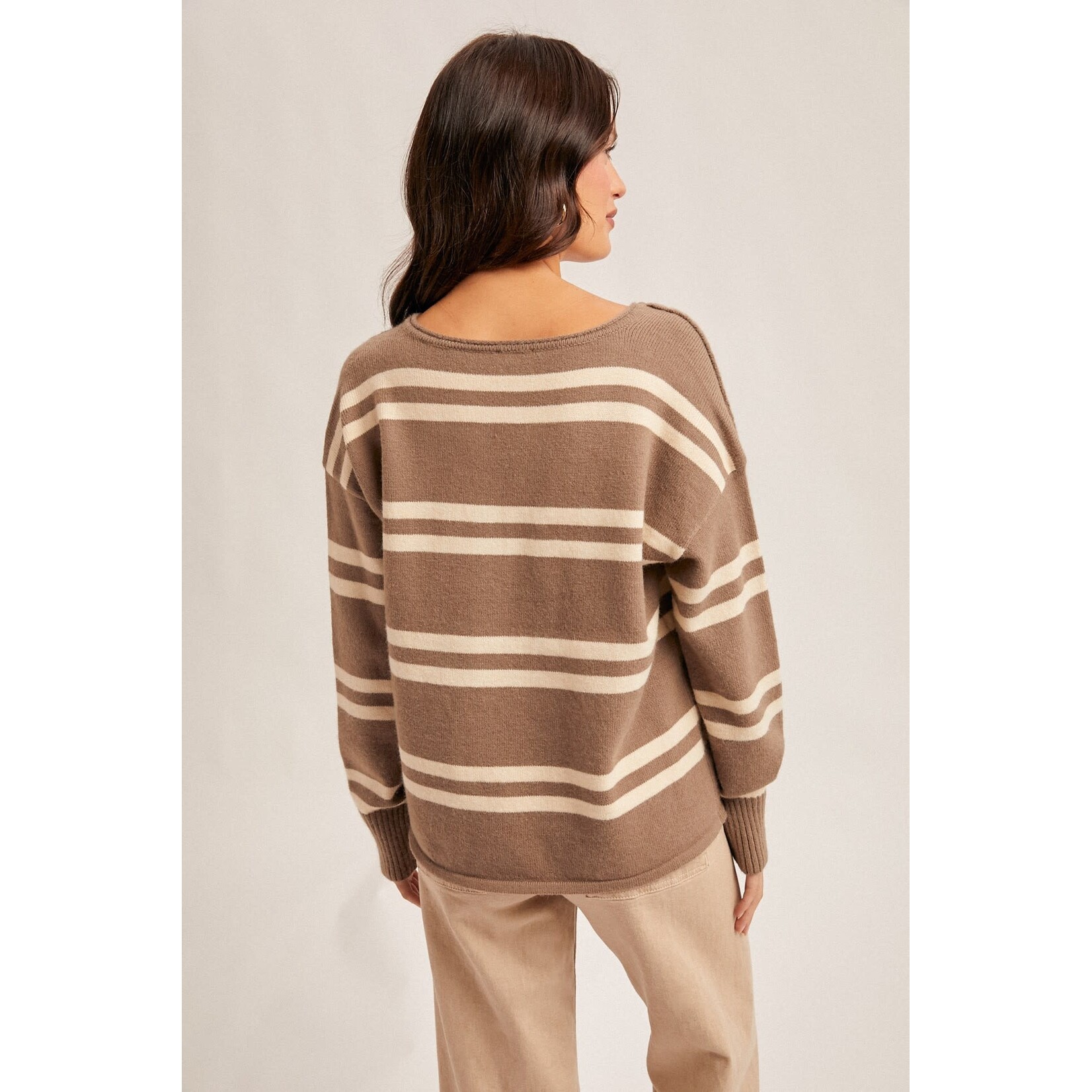 NOTCH NECK STRIPED SWEATER