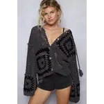 CHARCOAL CROCHET CARDIGAN WITH HOOD