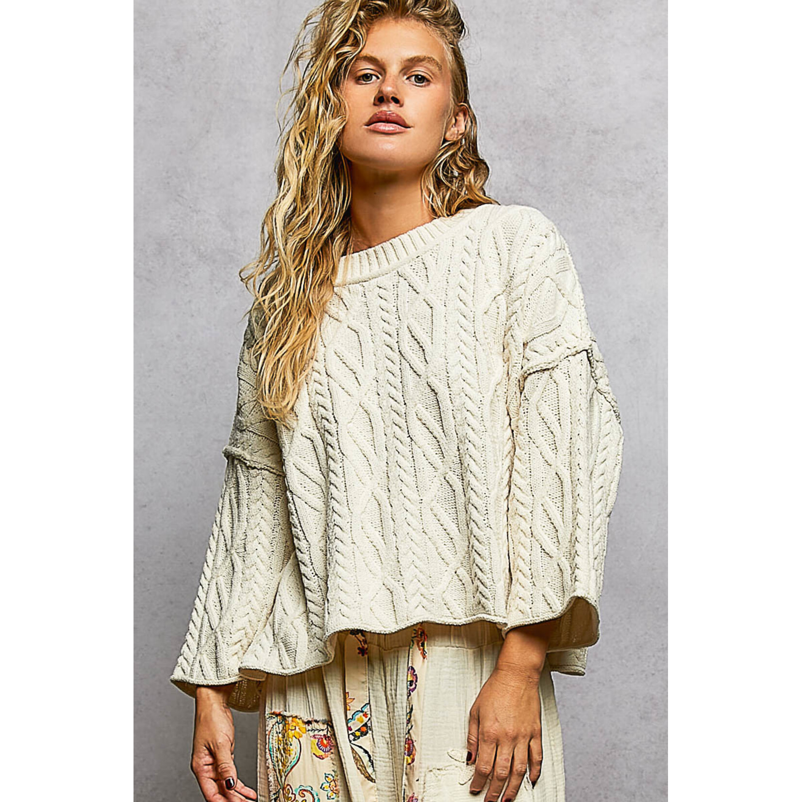 CREAM 3/4 SLEEVE SWEATER