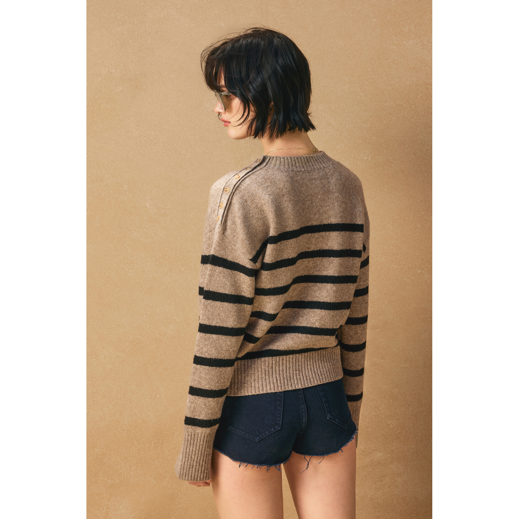 STRIPED BUTTON DETAIL SWEATER