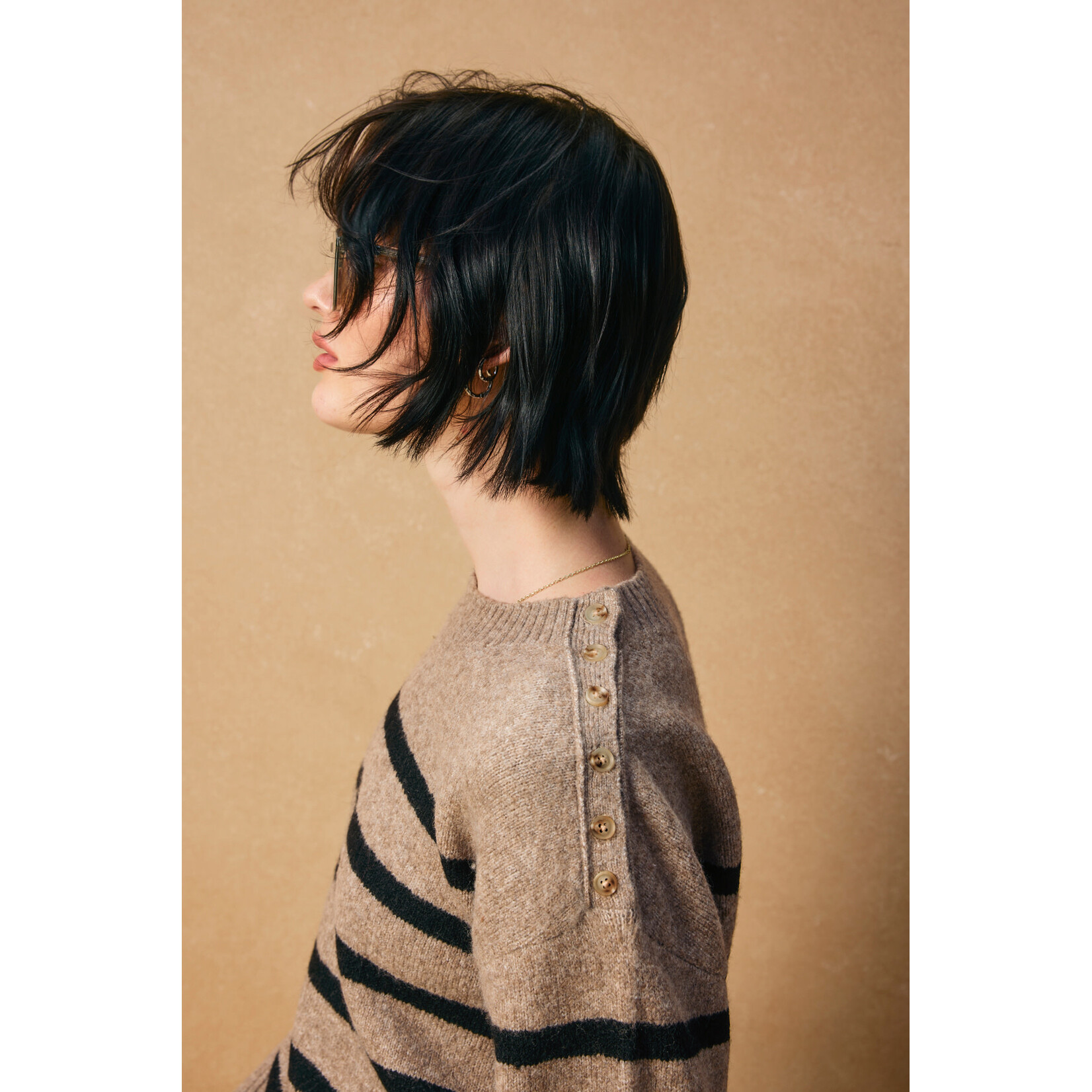 STRIPED BUTTON DETAIL SWEATER