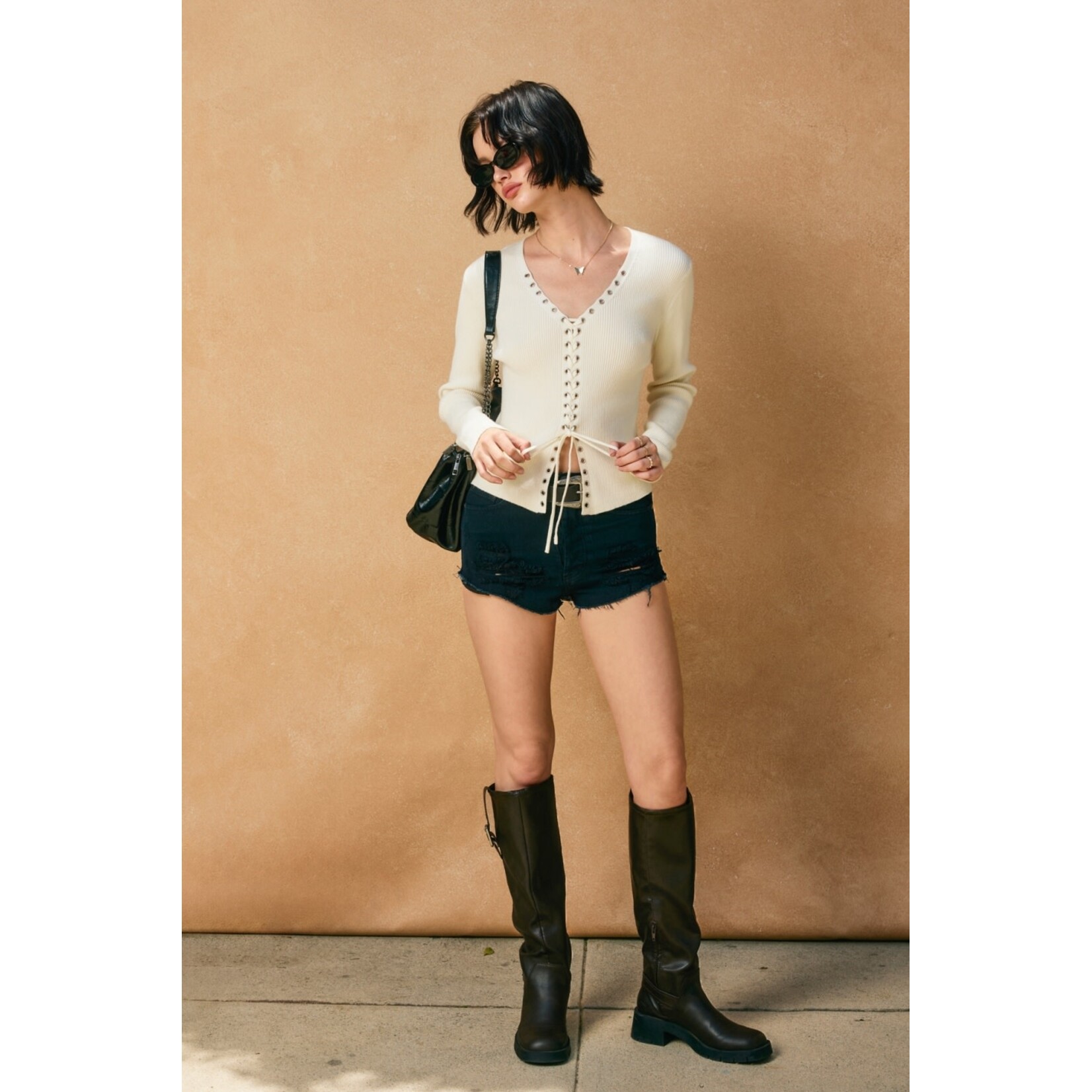LACED FRONT SWEATER