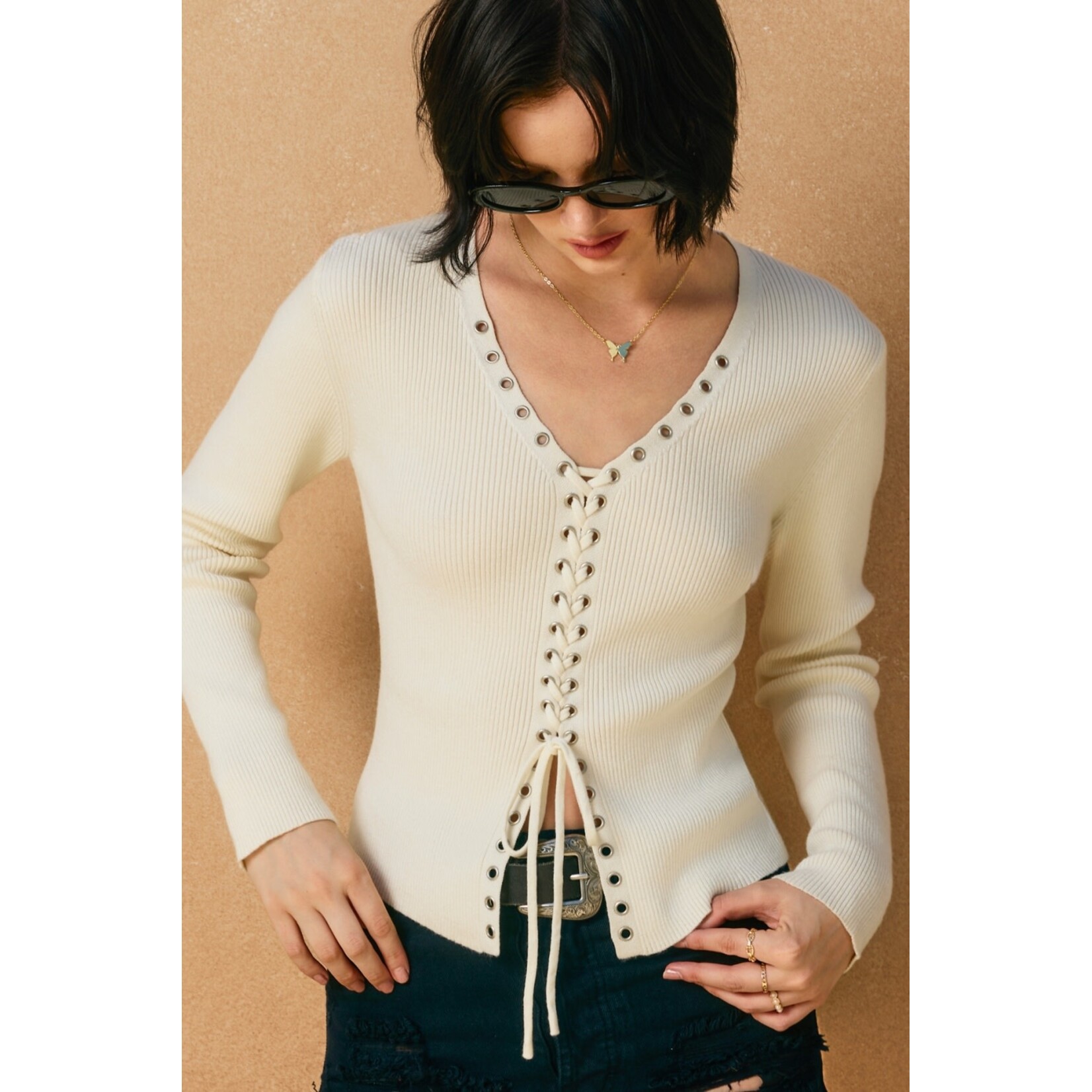 LACED FRONT SWEATER