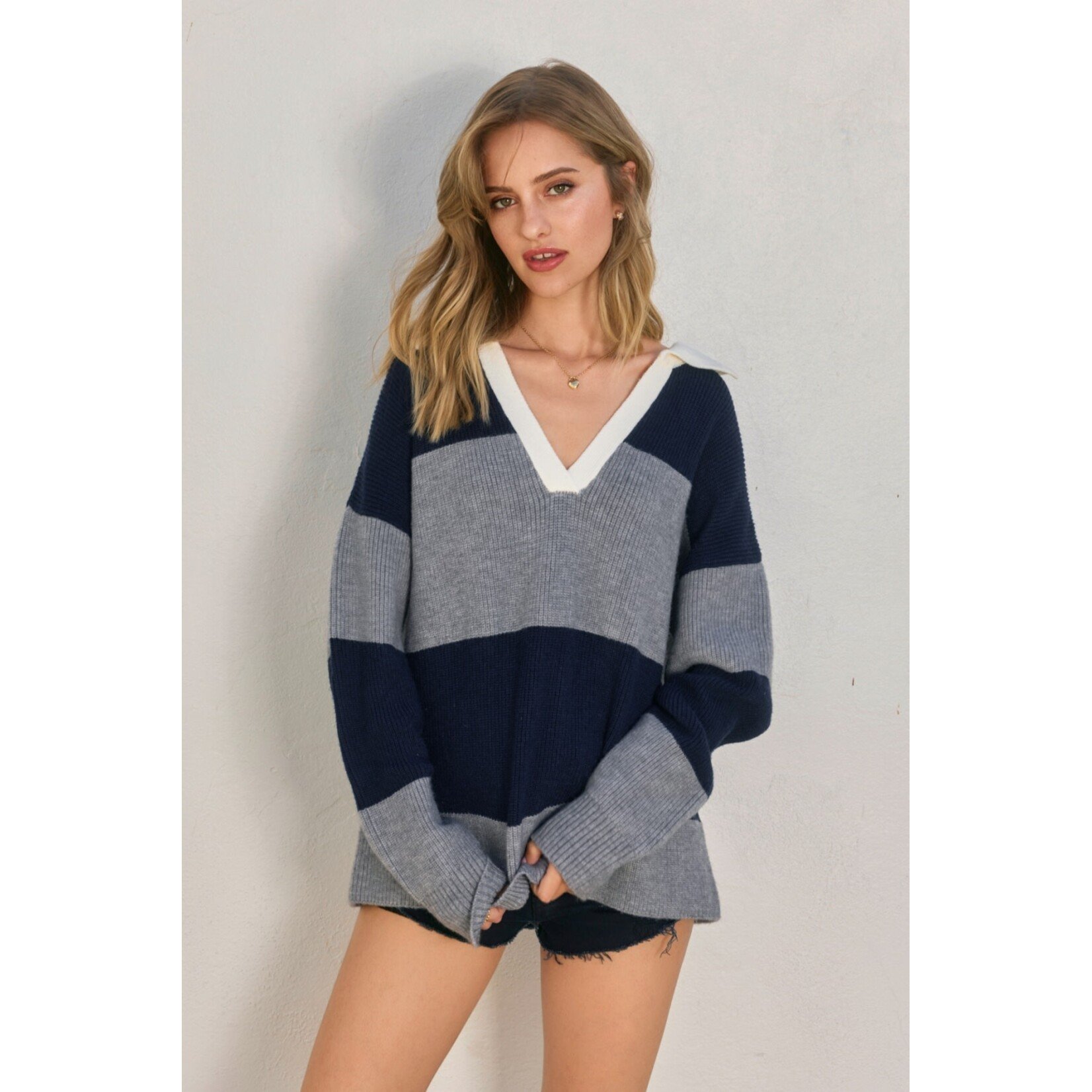 WIDE COLLAR RELAXED POLO SWEATER