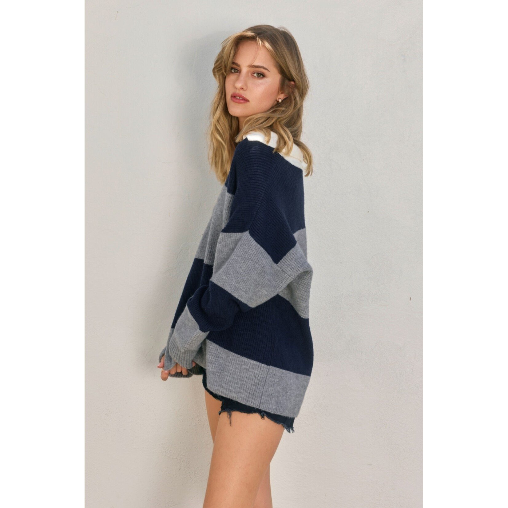WIDE COLLAR RELAXED POLO SWEATER