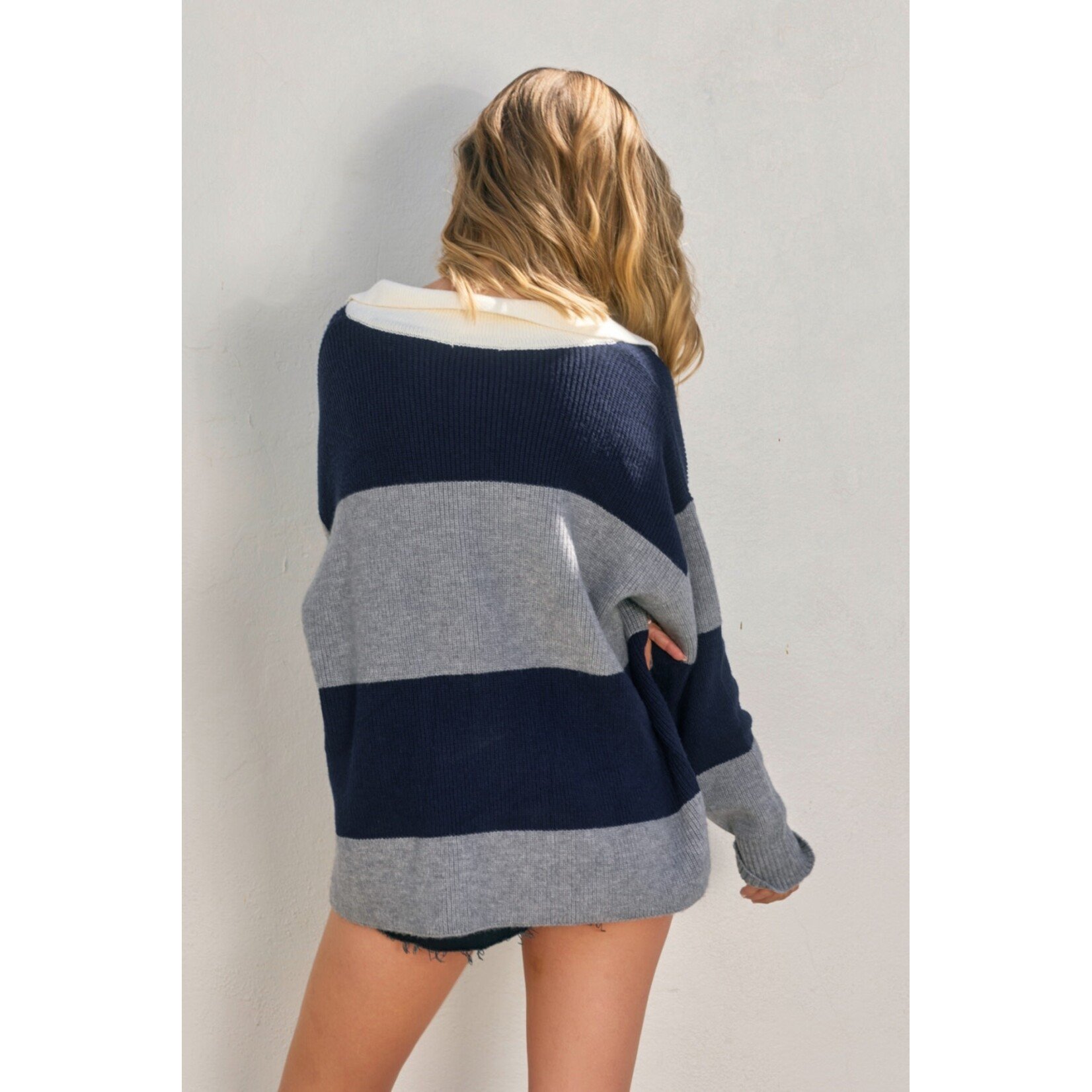 WIDE COLLAR RELAXED POLO SWEATER
