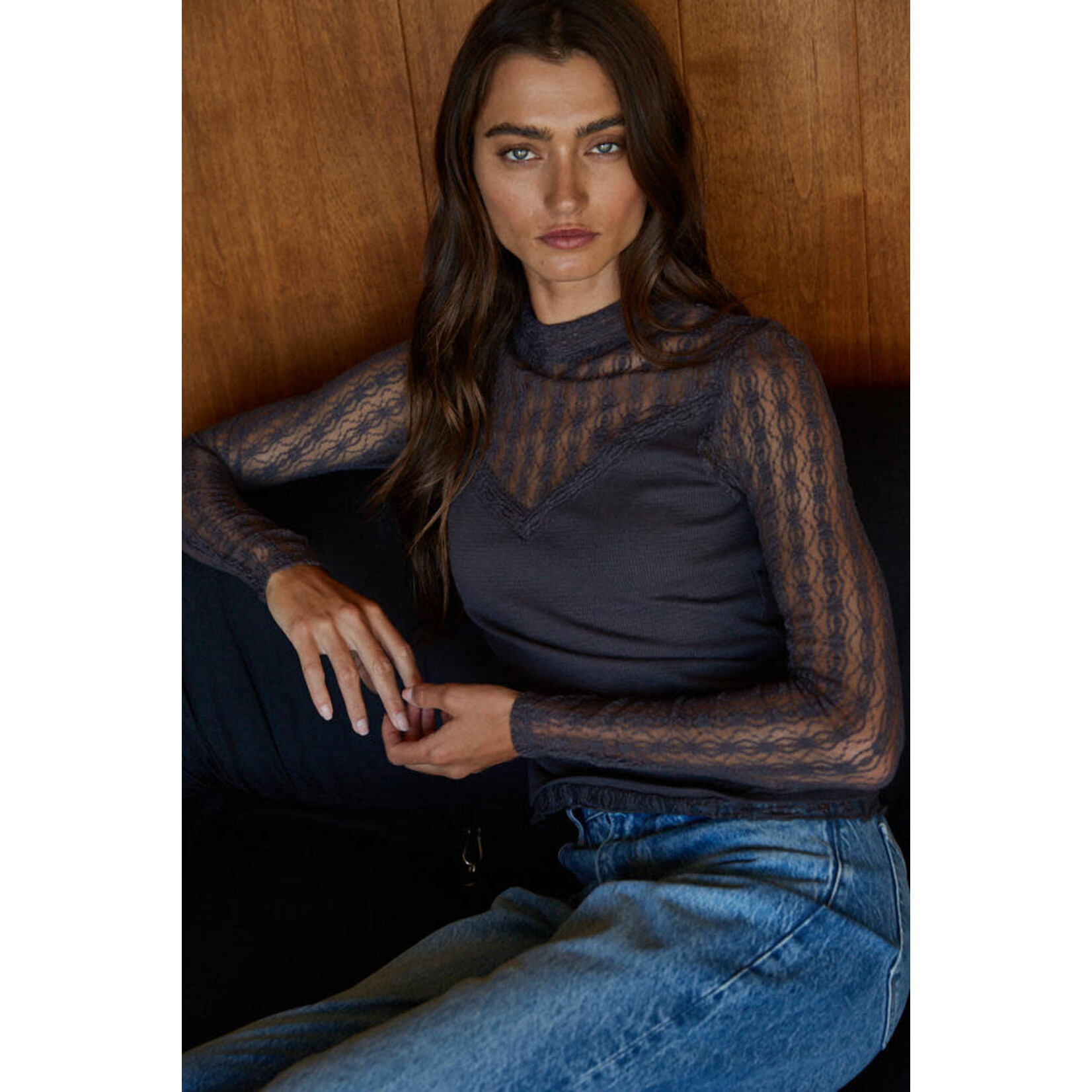 CHERIE LACE MOCK NECK TOP