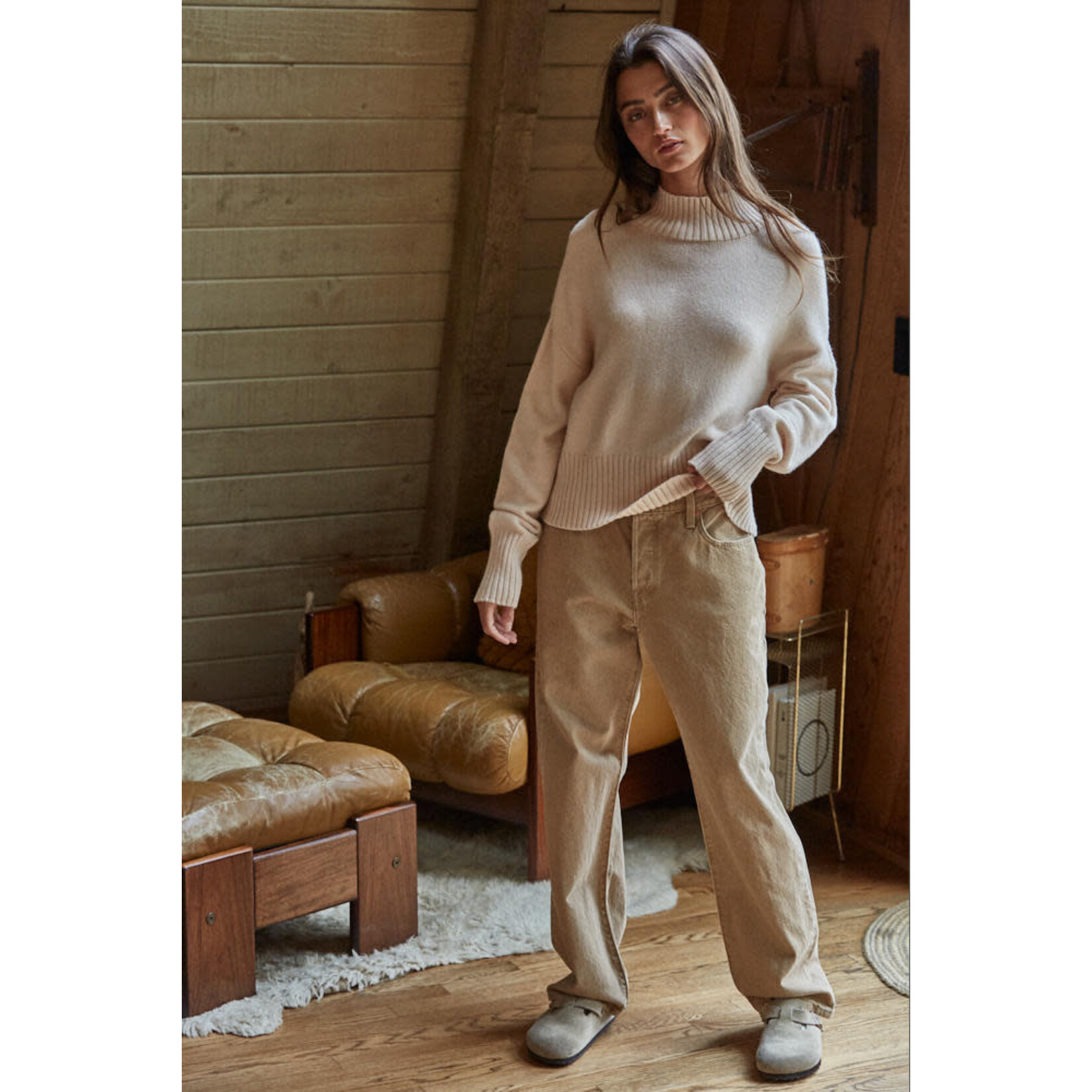 CREAM MOCK NECK SWEATER