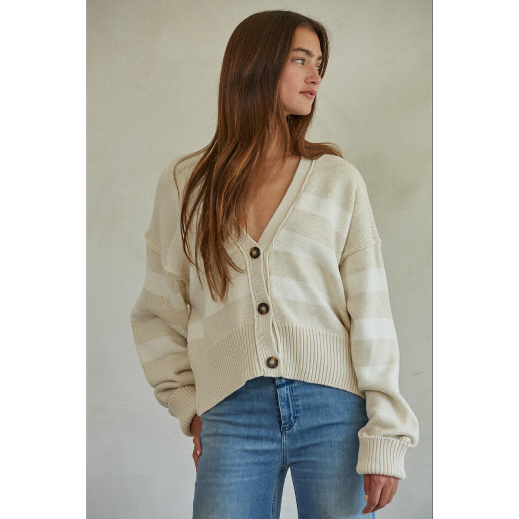 WHITE & TAN STRIPED CARDIGAN