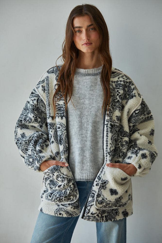 L8607 SHERPA PAISLEY JACKET - Bohemiac Boutique