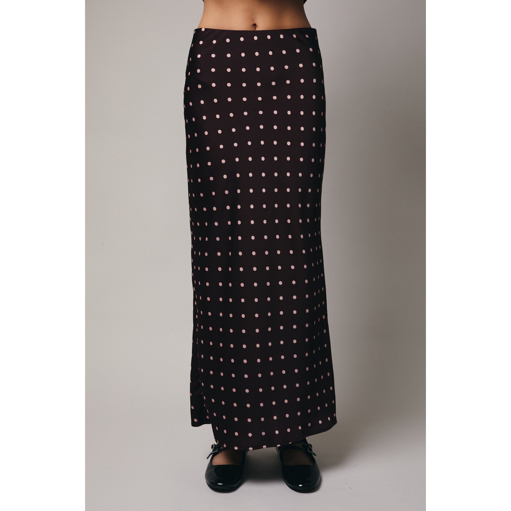 POLKA DOT SATIN MIDI SKIRT