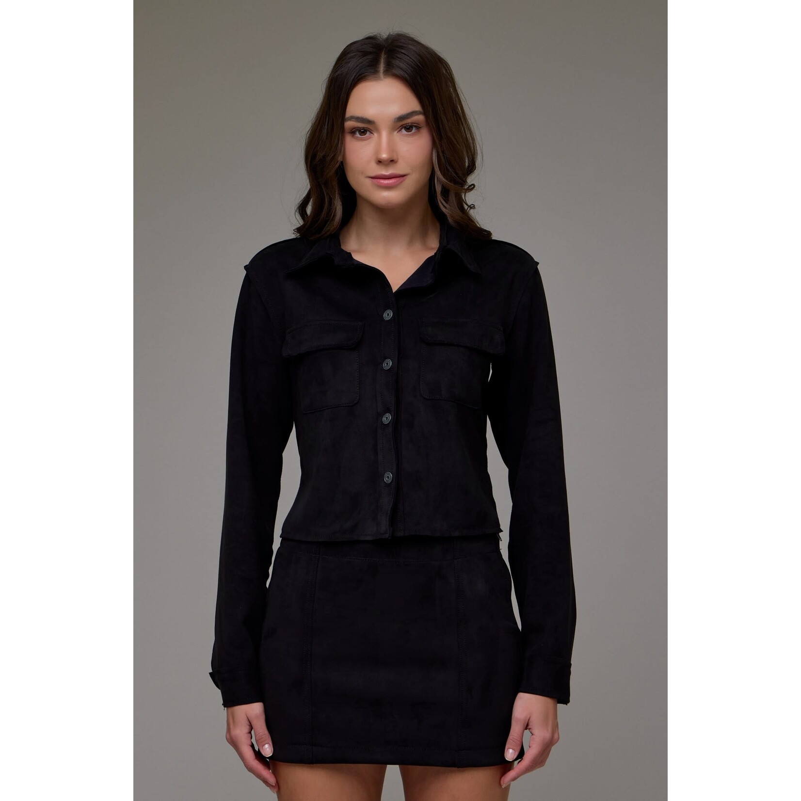 BLACK SUEDE BUTTON UP TOP