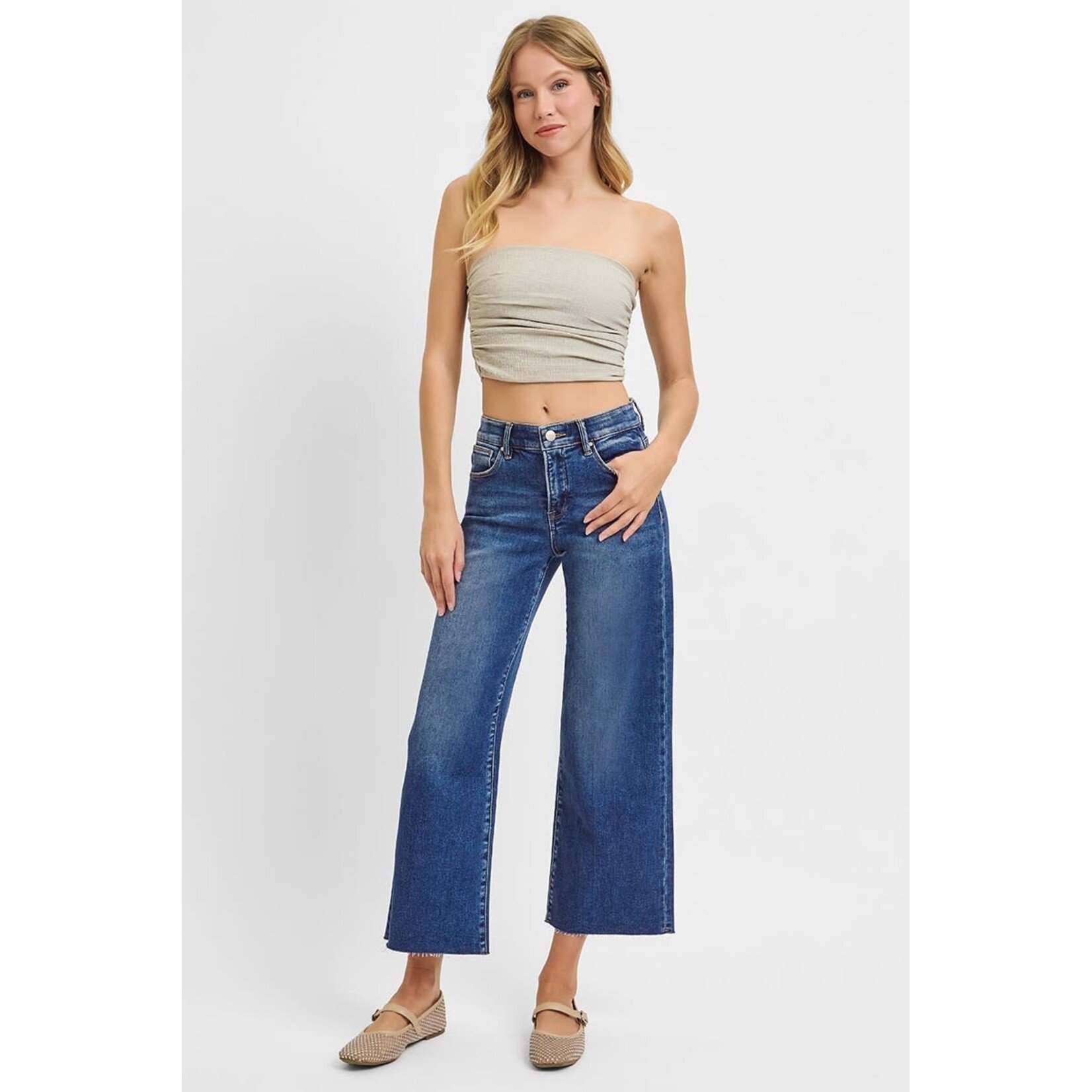 DARK WASH WIDE CROPPED JEAN
