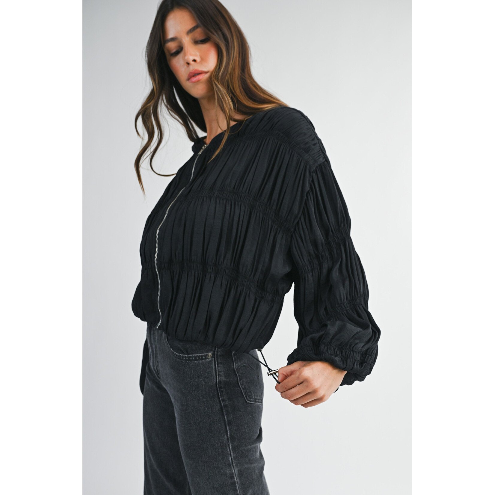 GATHERED ZIP UP JACKET