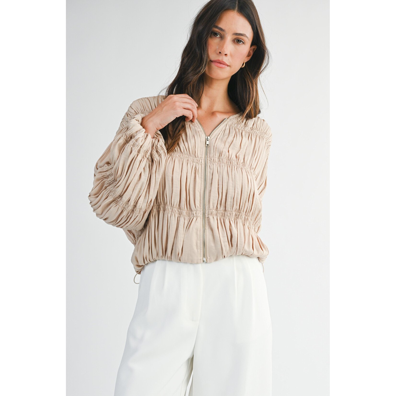 GATHERED ZIP UP JACKET