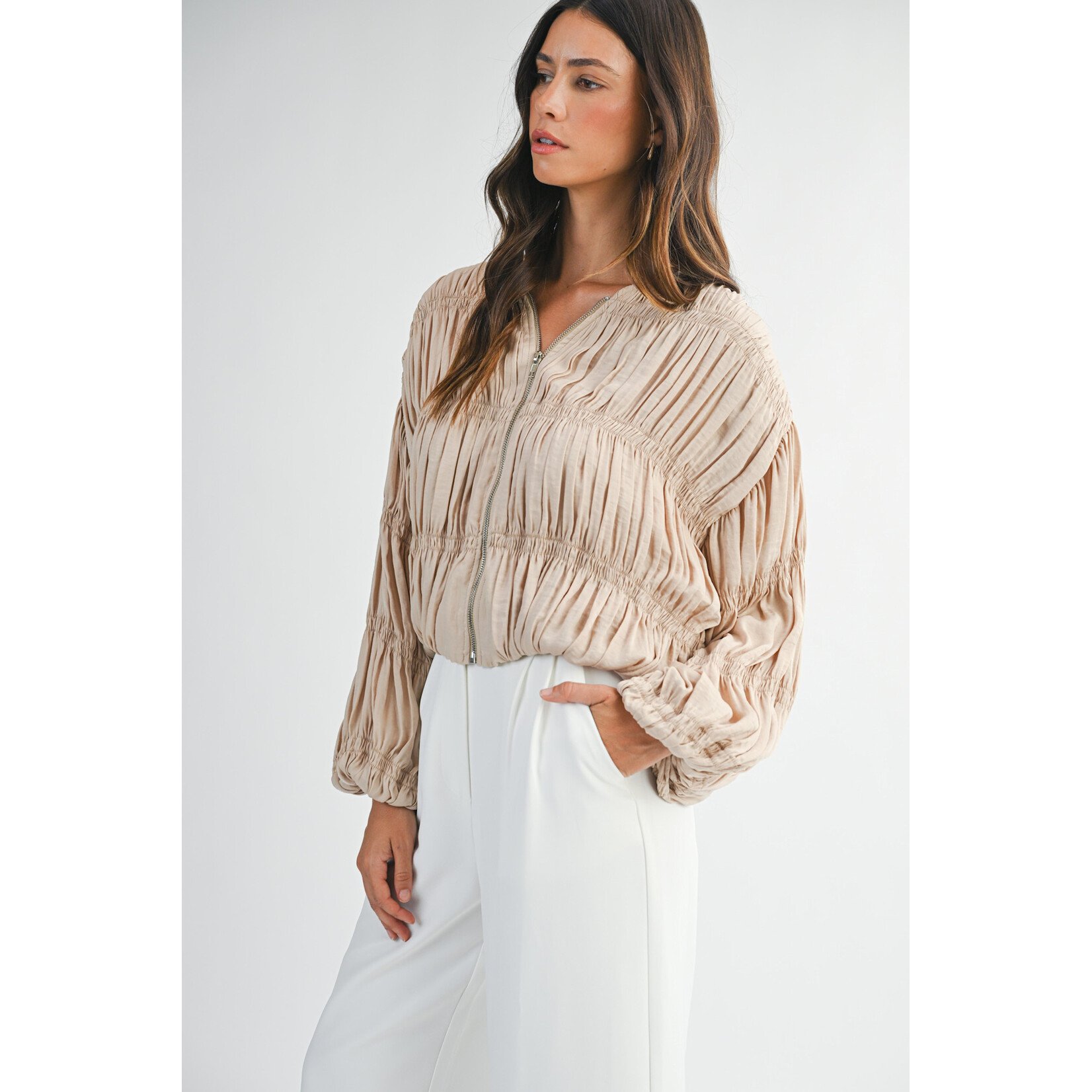 GATHERED ZIP UP JACKET
