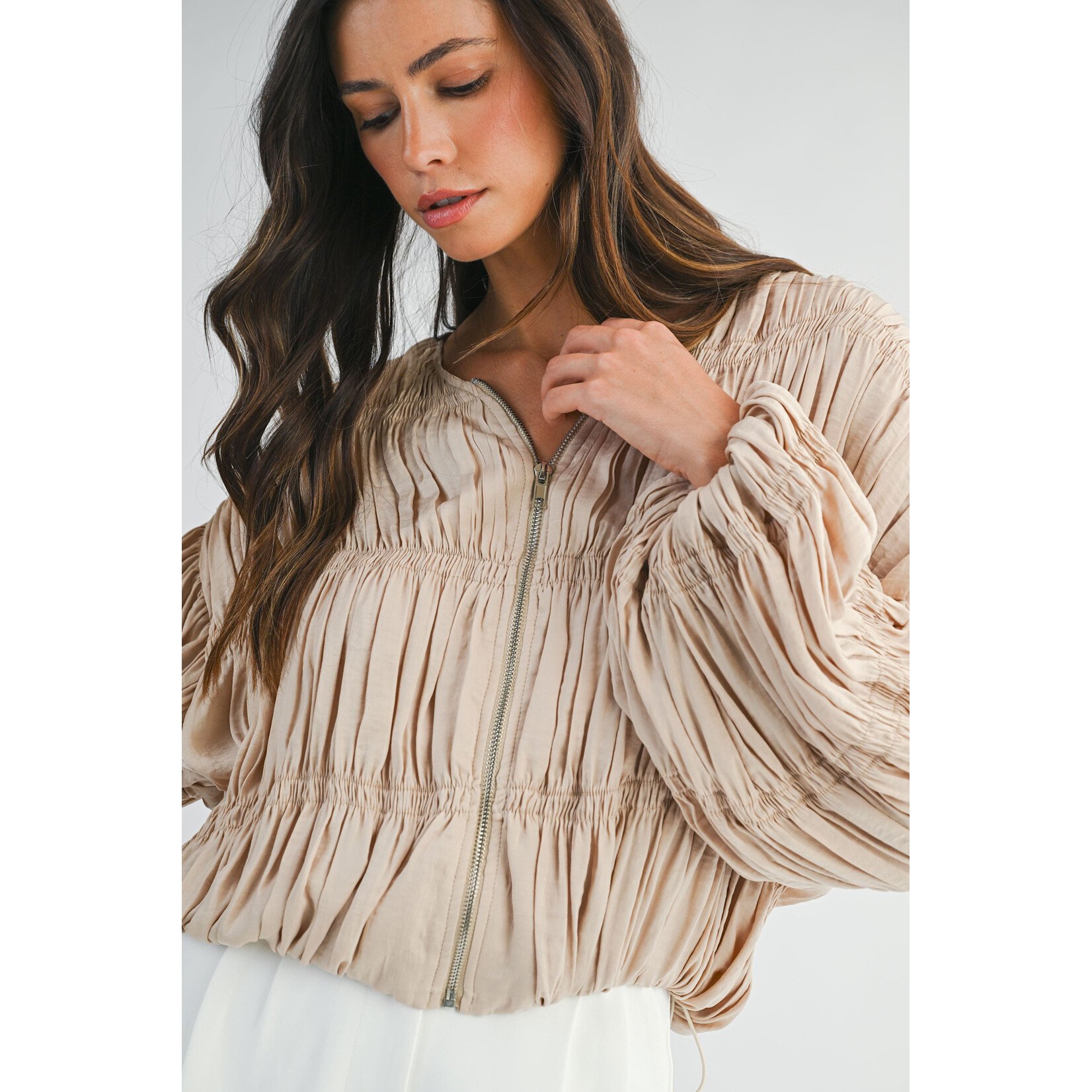 GATHERED ZIP UP JACKET