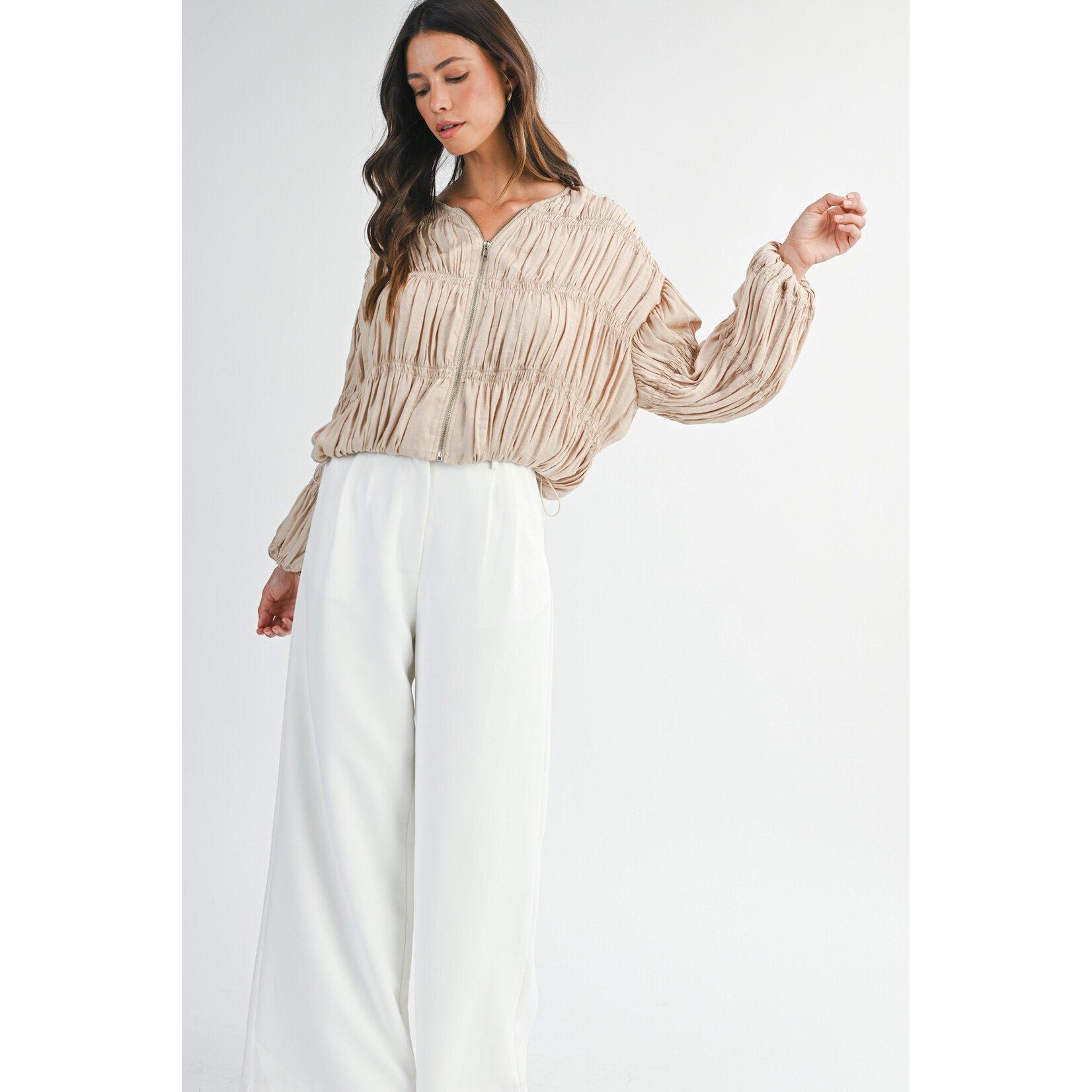 GATHERED ZIP UP JACKET