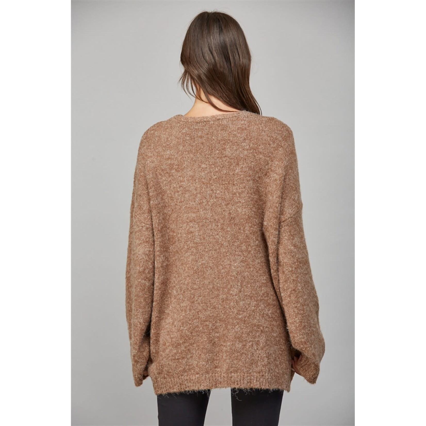 BROWN FUZZY KNIT CARDIGAN
