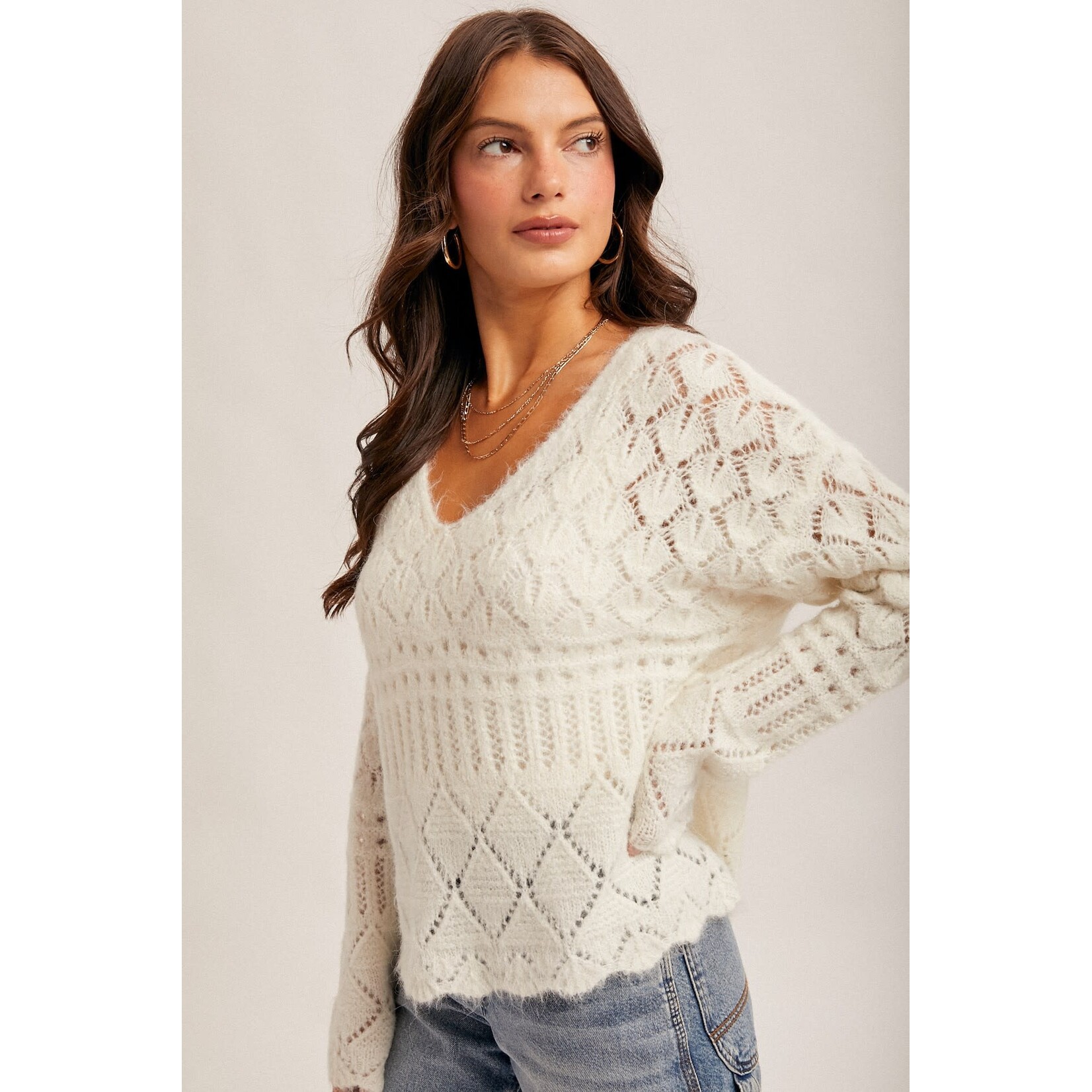 V-NECK CROCHET SWEATER