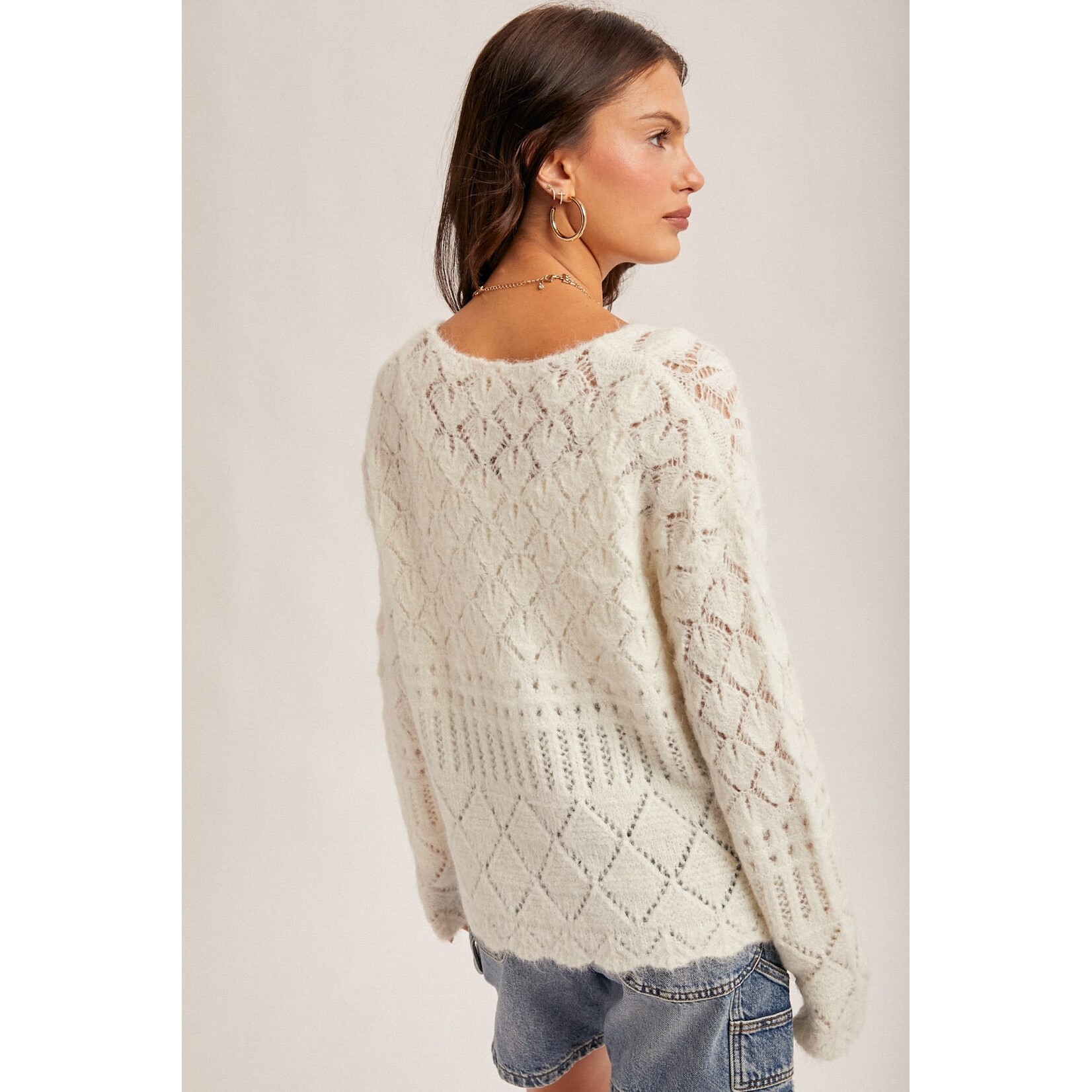 V-NECK CROCHET SWEATER