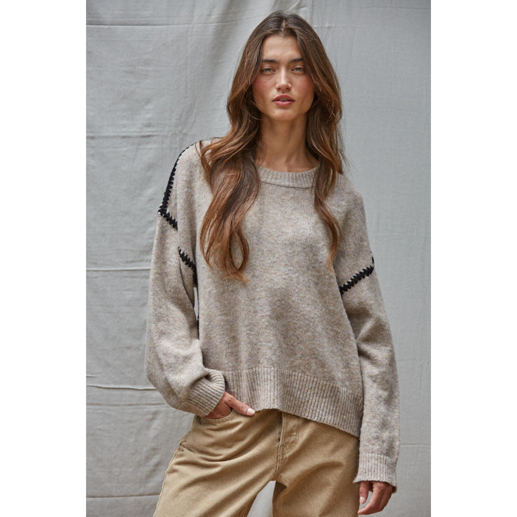 MOCHA WHIPSTITCH SWEATER