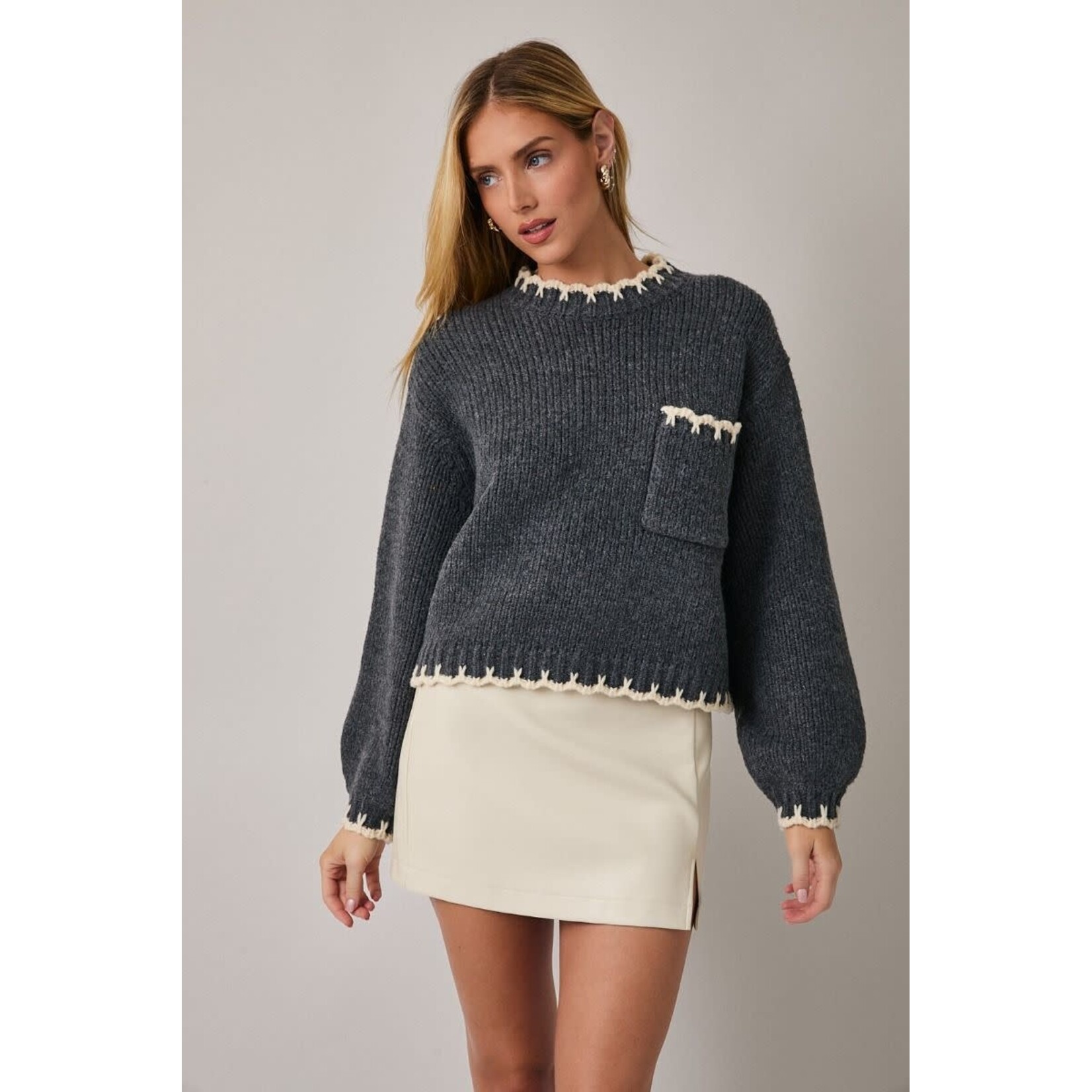 LONG SLEEVE STITCH DETAIL SWEATER