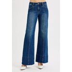 DARK WASH MID RISE ANKLE FLARE