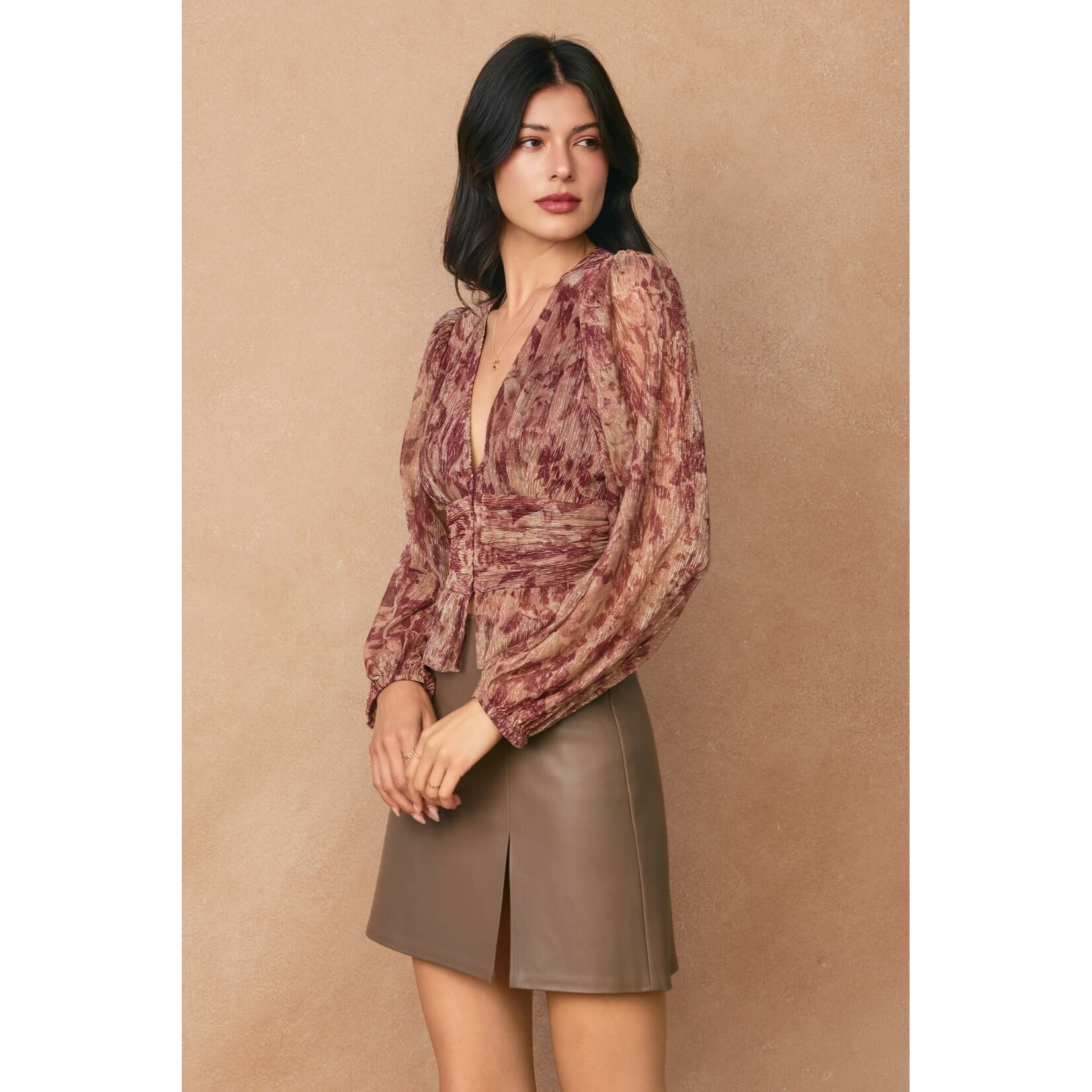 BURGUNDY BLOOM PEPLUM TOP