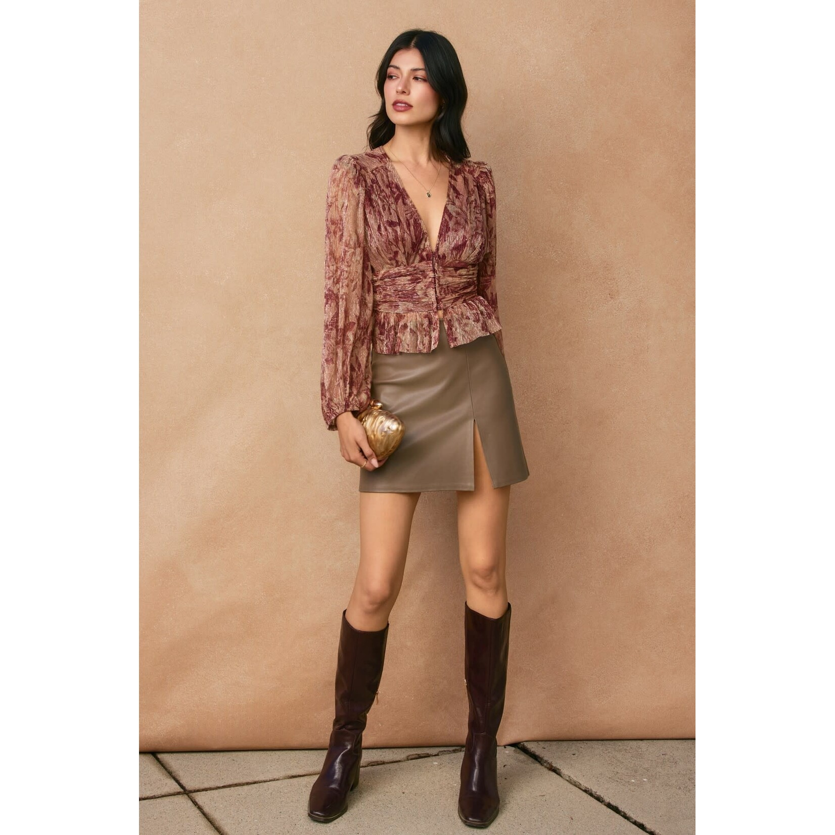 BURGUNDY BLOOM PEPLUM TOP