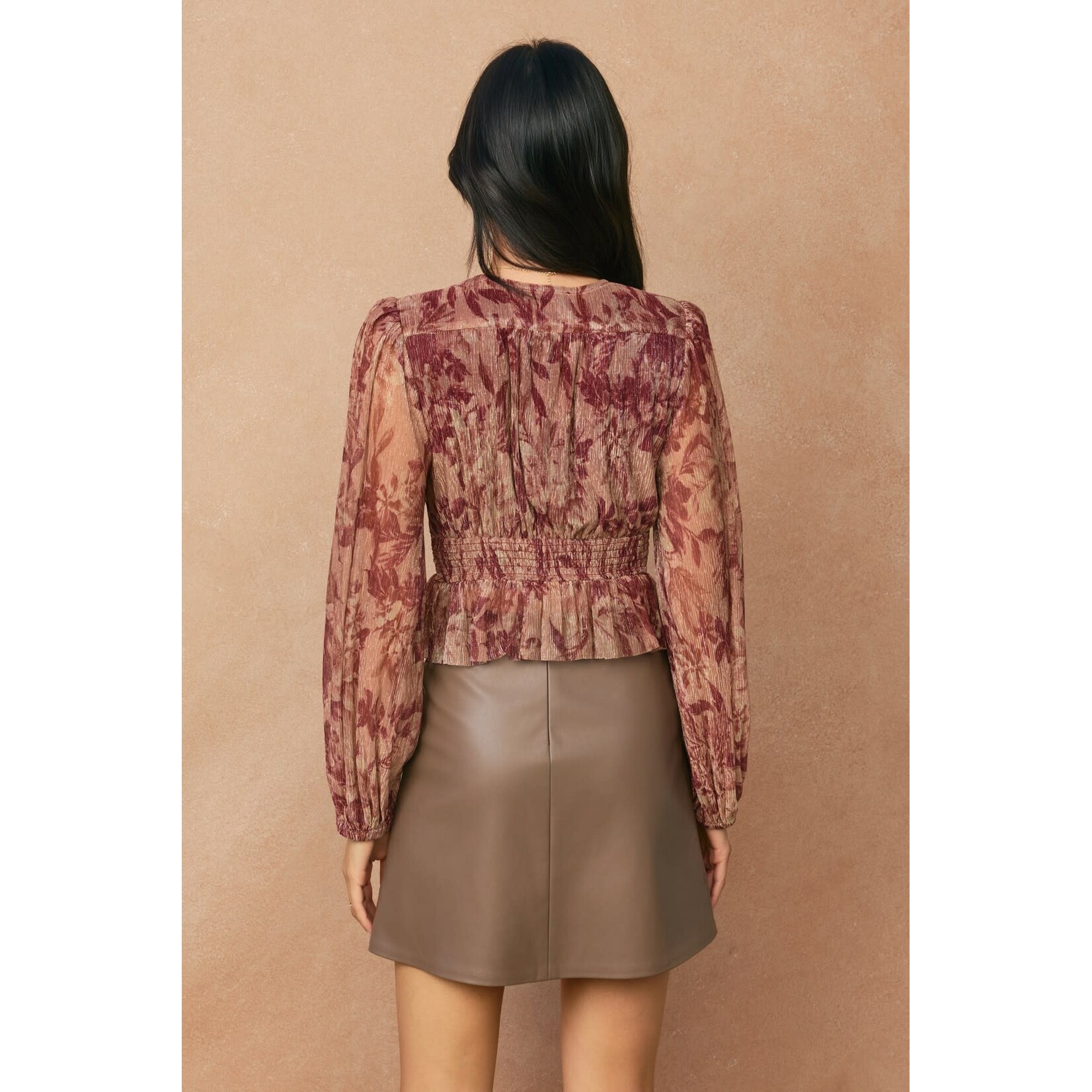 BURGUNDY BLOOM PEPLUM TOP