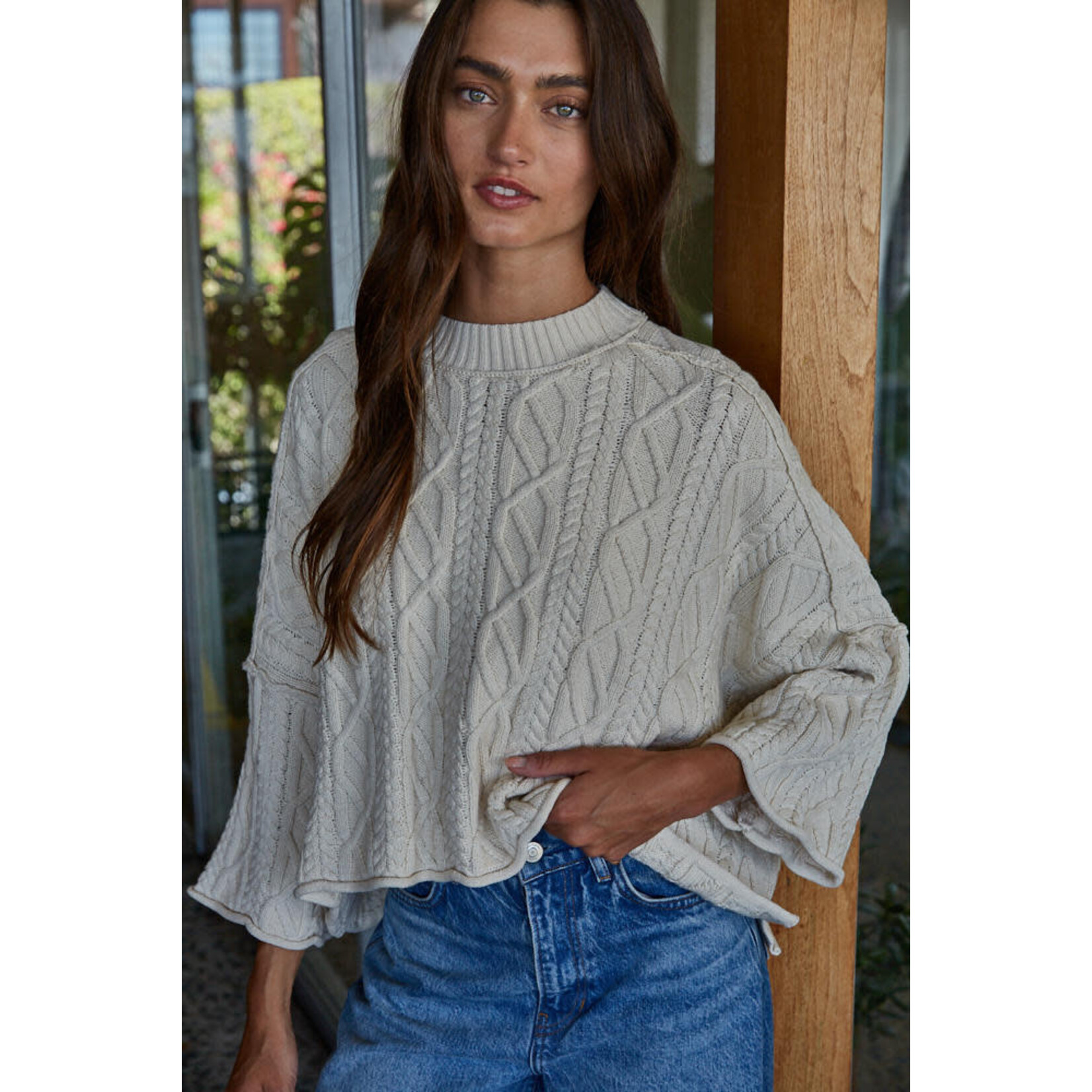 CREAM CABLE KNIT SWEATER